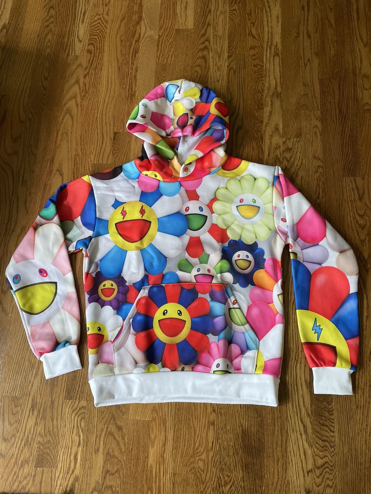 image of L J Balvin x Takashi Murakami All Over Flowers Hoodie Multi, Men's (Size Large)