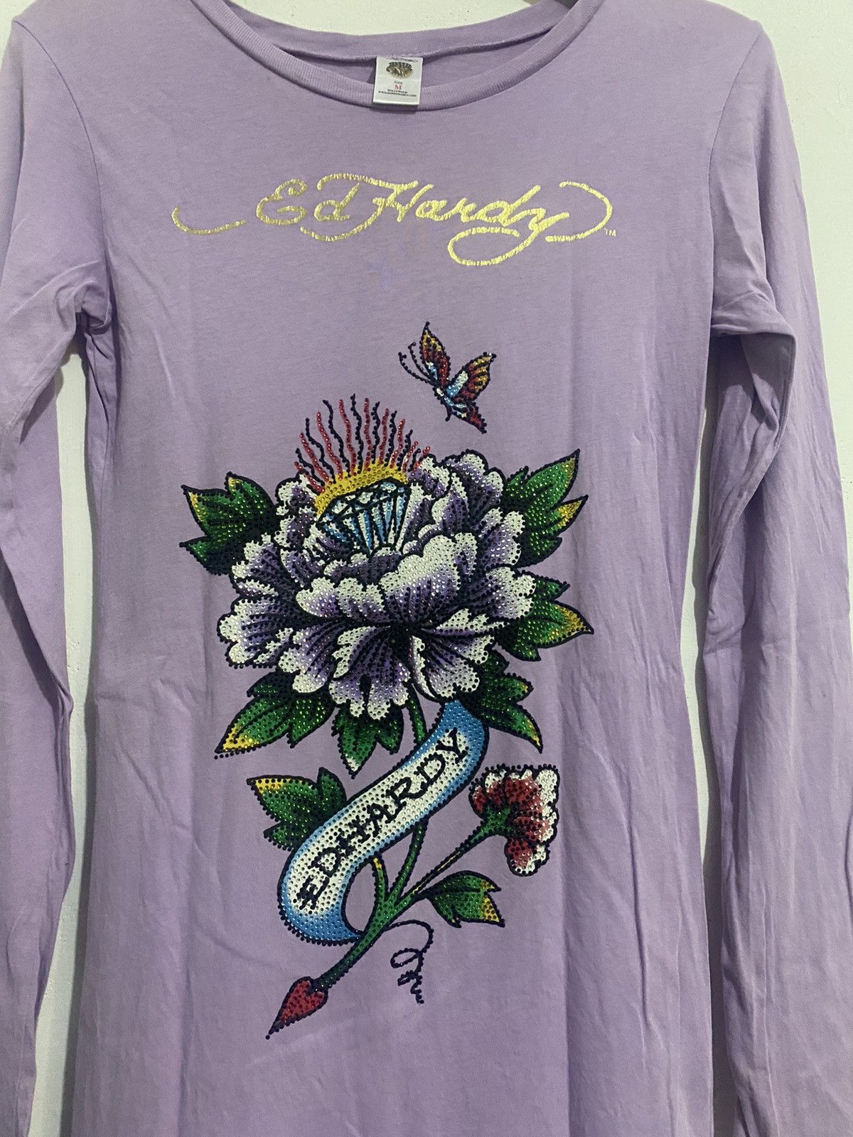 Christian Audigier 🖤BLACKFRIDAY🖤Ed Hardy Flower Longsleeve Mesh Shirt Size M / US 6-8 / IT 42-44 - 2 Thumbnail