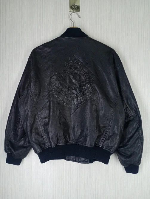 Japanese Brand Rare Goatskin Leather Scoop Boys Big Logo BomberJacket Size US M / EU 48-50 / 2 - 2 Thumbnail