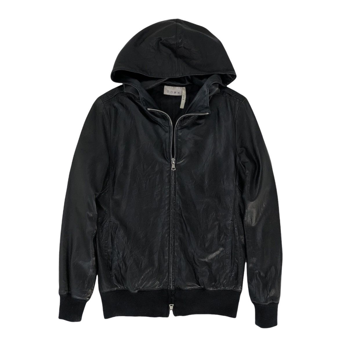 image of VTG Az Junhashimoto Sheepskin Leather Hooded Jacket Riri Zip in Black, Men's (Size Small)