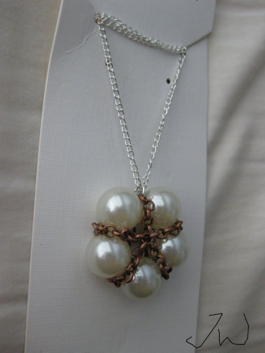 Handmade White Pearl Beads Charm Necklace with Brown chain Size ONE SIZE - 3 Thumbnail