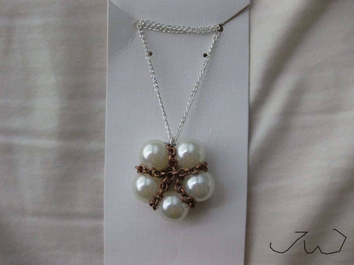 Handmade White Pearl Beads Charm Necklace with Brown chain Size ONE SIZE - 1 Thumbnail
