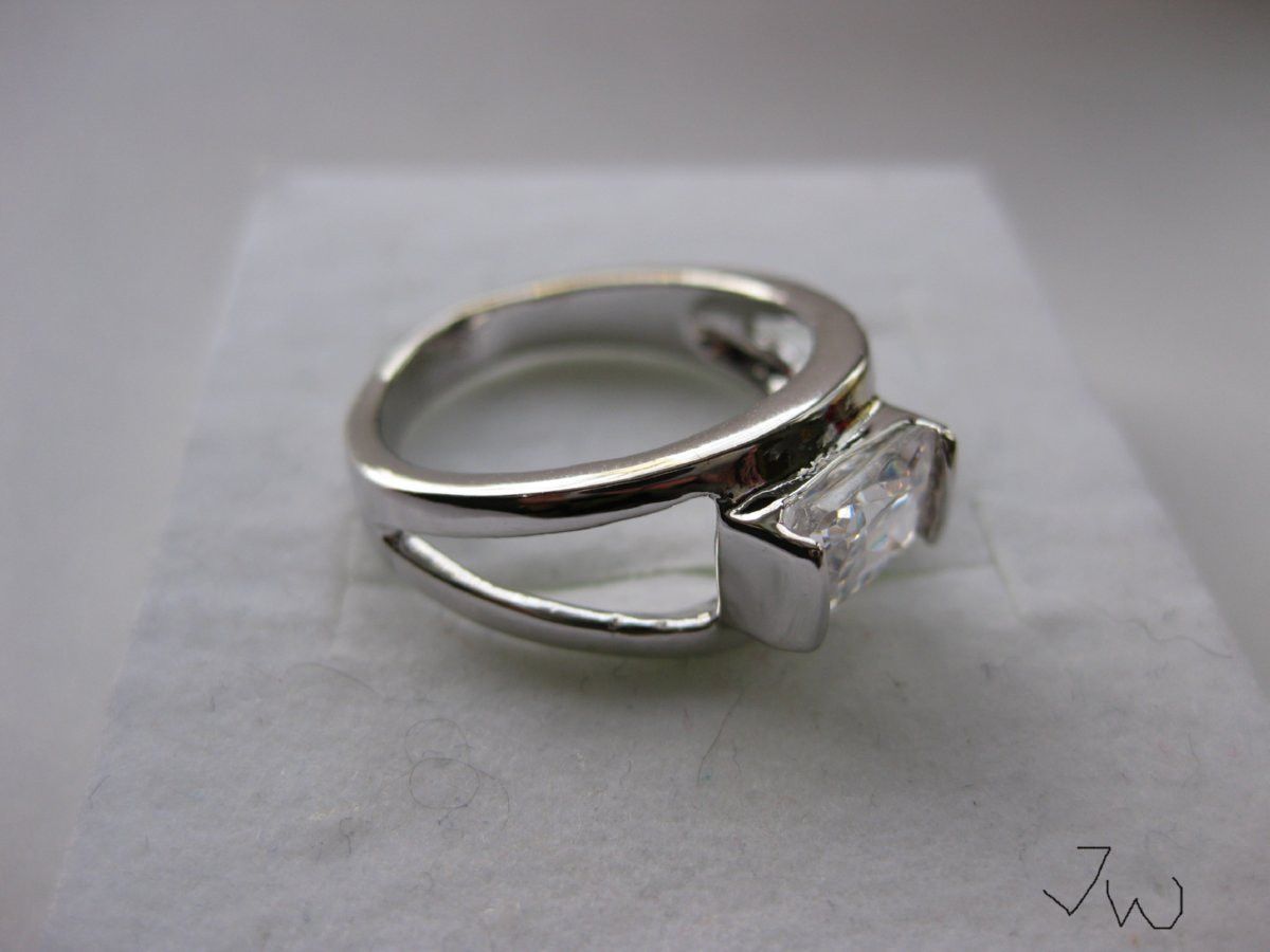 Jewelry Square CZ 18KT White Gold Plated Ring - Size 6.5 Size ONE SIZE - 2 Thumbnail
