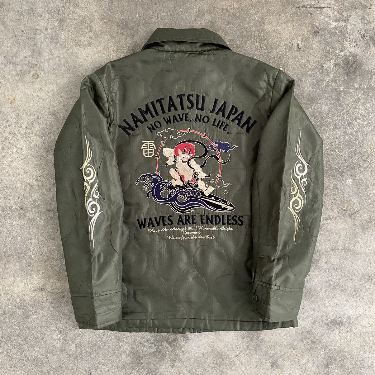 image of Sukajan Souvenir Jacket x Vintage Sukajan Souvenir Embroidered Quilted Zipper Jacket in Green (Size