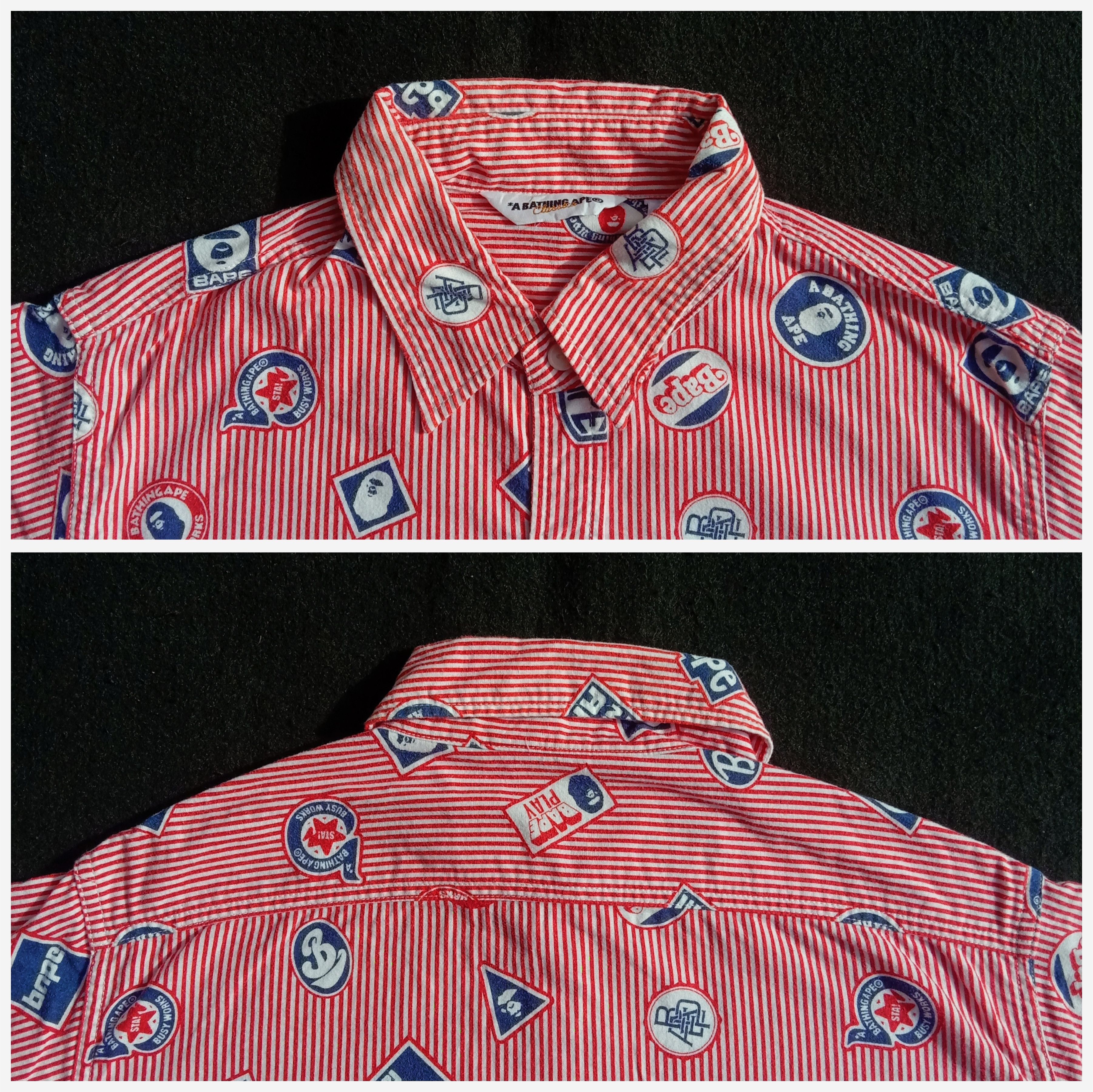 Bape 2009 Scattered Icons Striped Button Up Shirt Size US L / EU 52-54 / 3 - 5 Thumbnail
