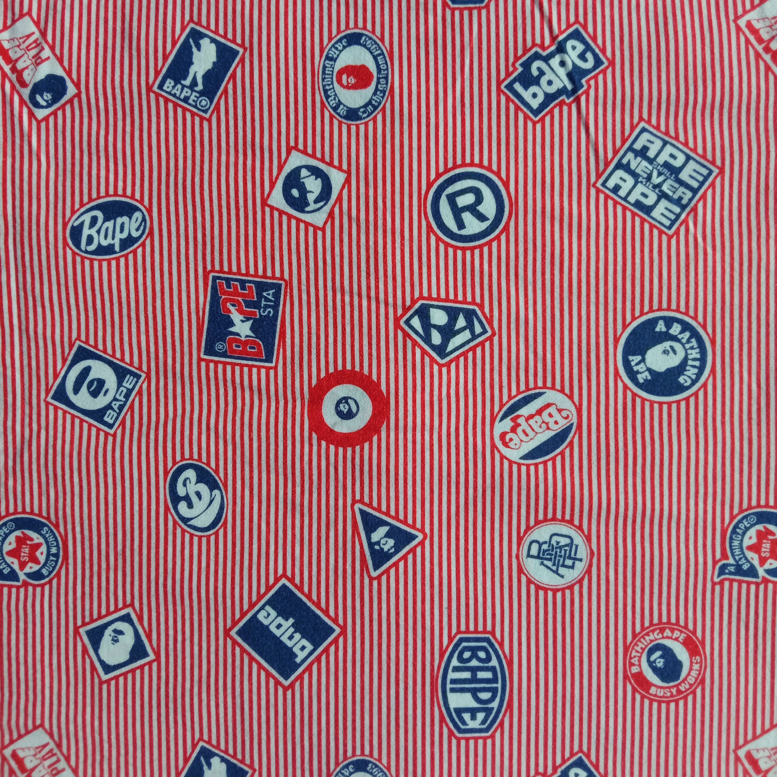 Bape 2009 Scattered Icons Striped Button Up Shirt Size US L / EU 52-54 / 3 - 4 Thumbnail