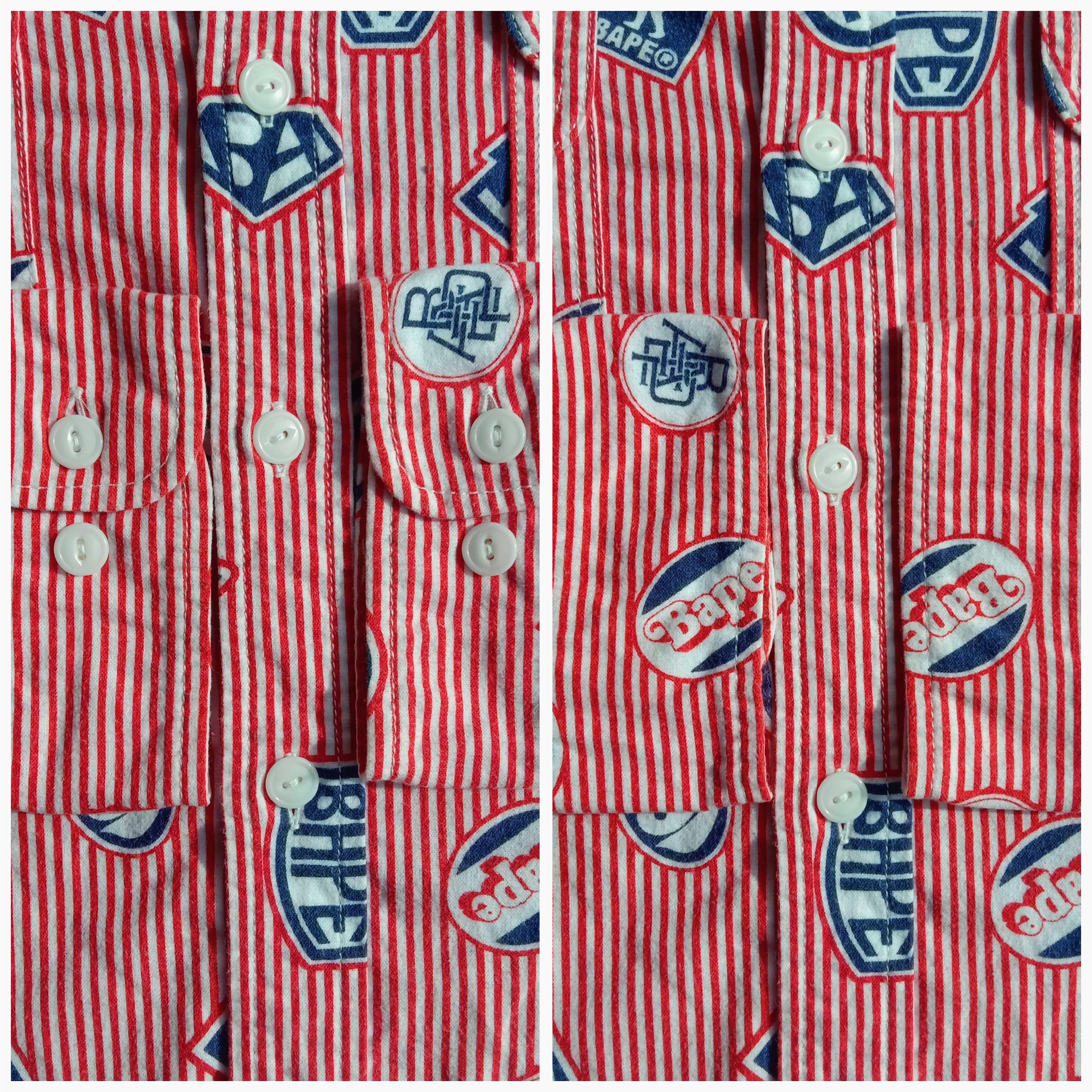 Bape 2009 Scattered Icons Striped Button Up Shirt Size US L / EU 52-54 / 3 - 6 Thumbnail