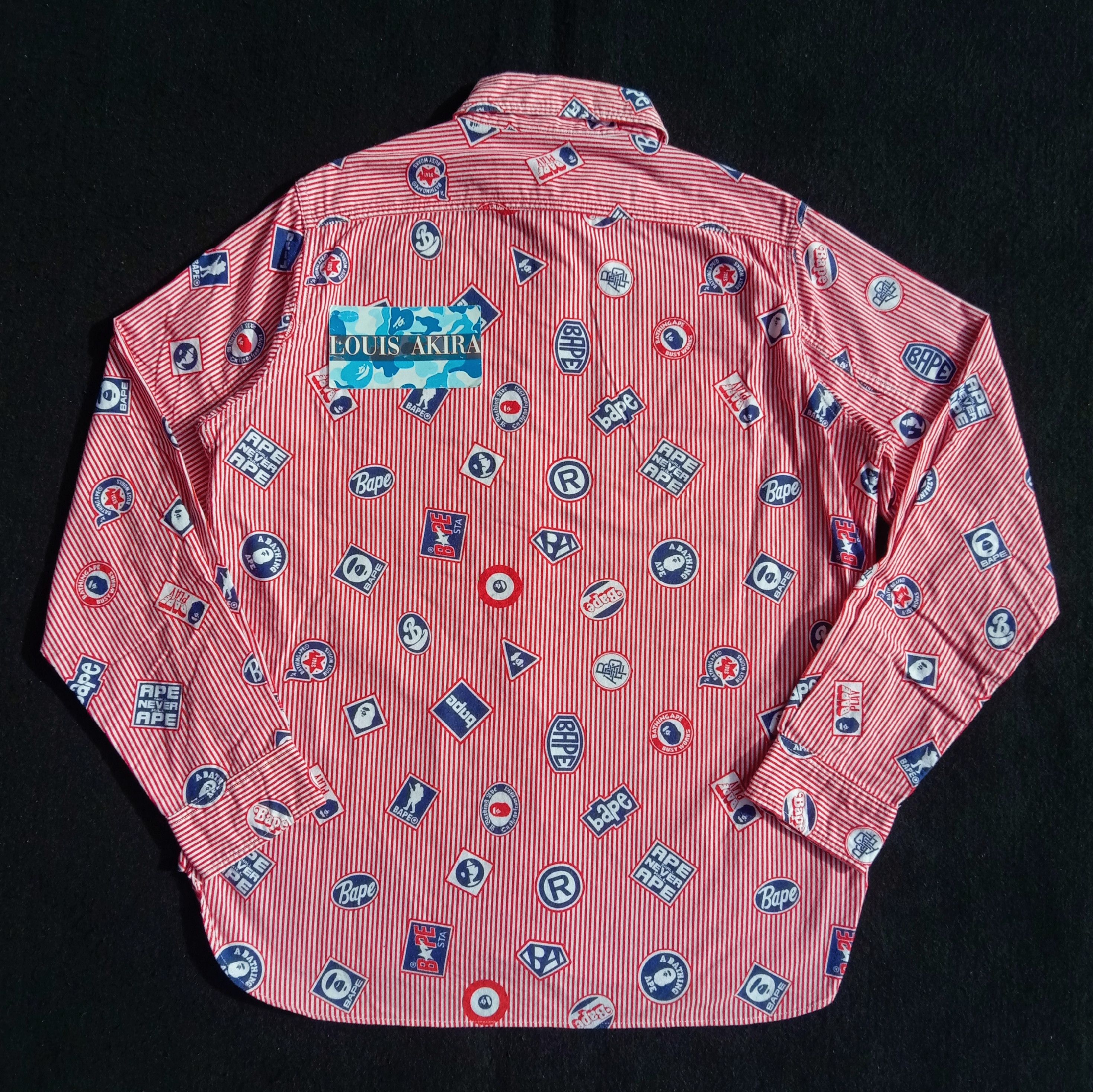Bape 2009 Scattered Icons Striped Button Up Shirt Size US L / EU 52-54 / 3 - 3 Thumbnail