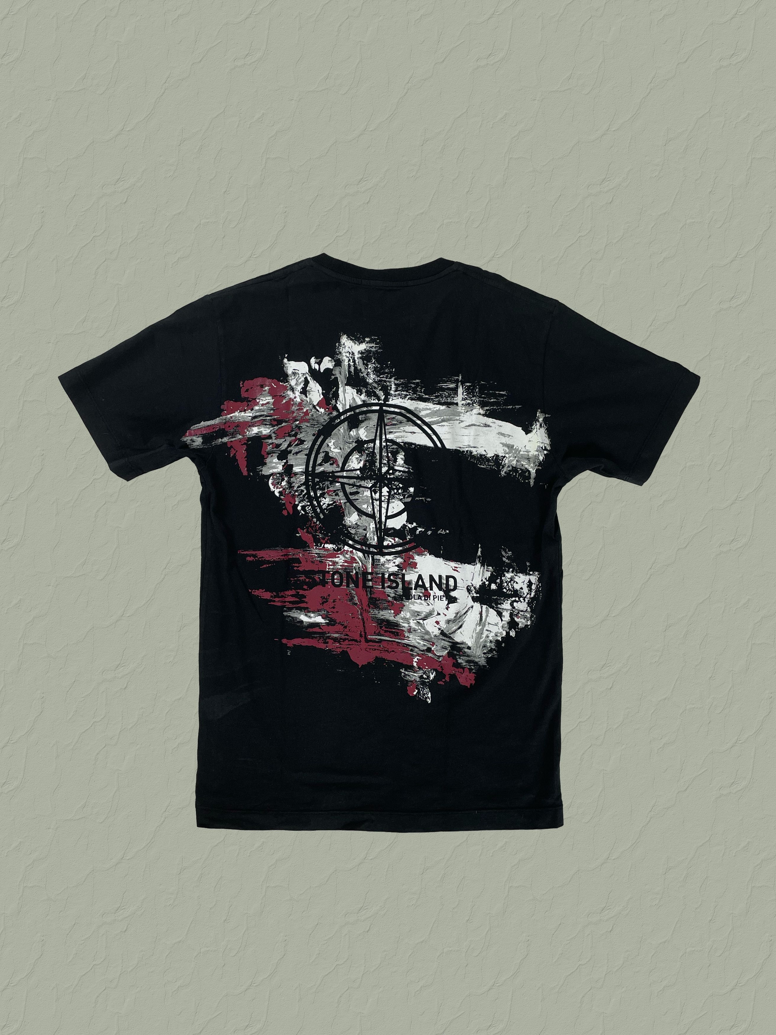 image of Stone Island Paint Compass Tee Black in Black/Red/Grey, Men's (Size Small)