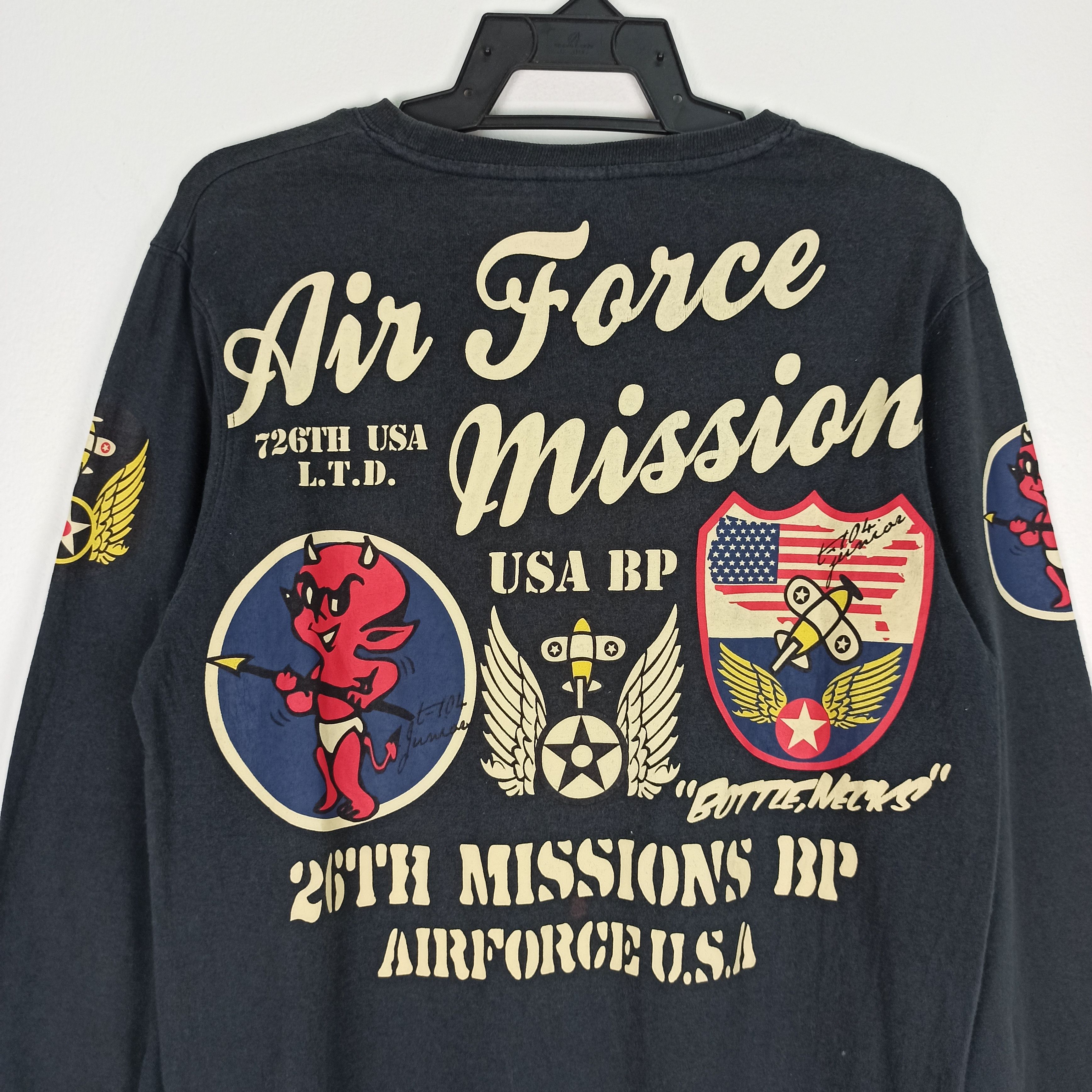 Japanese Brand Rare🔥 Rough Airforce Misson Lucky Devil Long Sleeve Tshirt Size US M / EU 48-50 / 2 - 2 Thumbnail