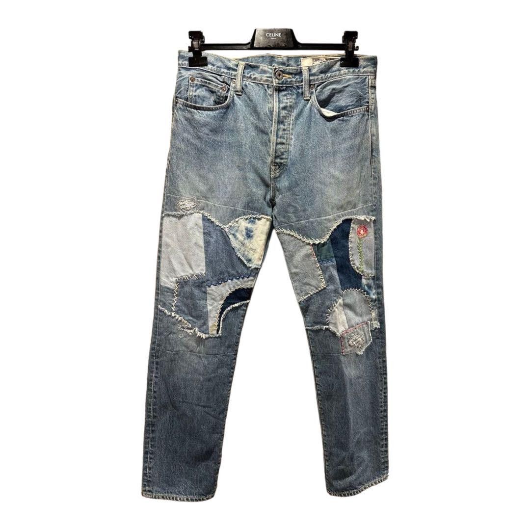 image of Kapital Embroidered Patchwork Denim Pants Blue 34, Men's (Size 33)