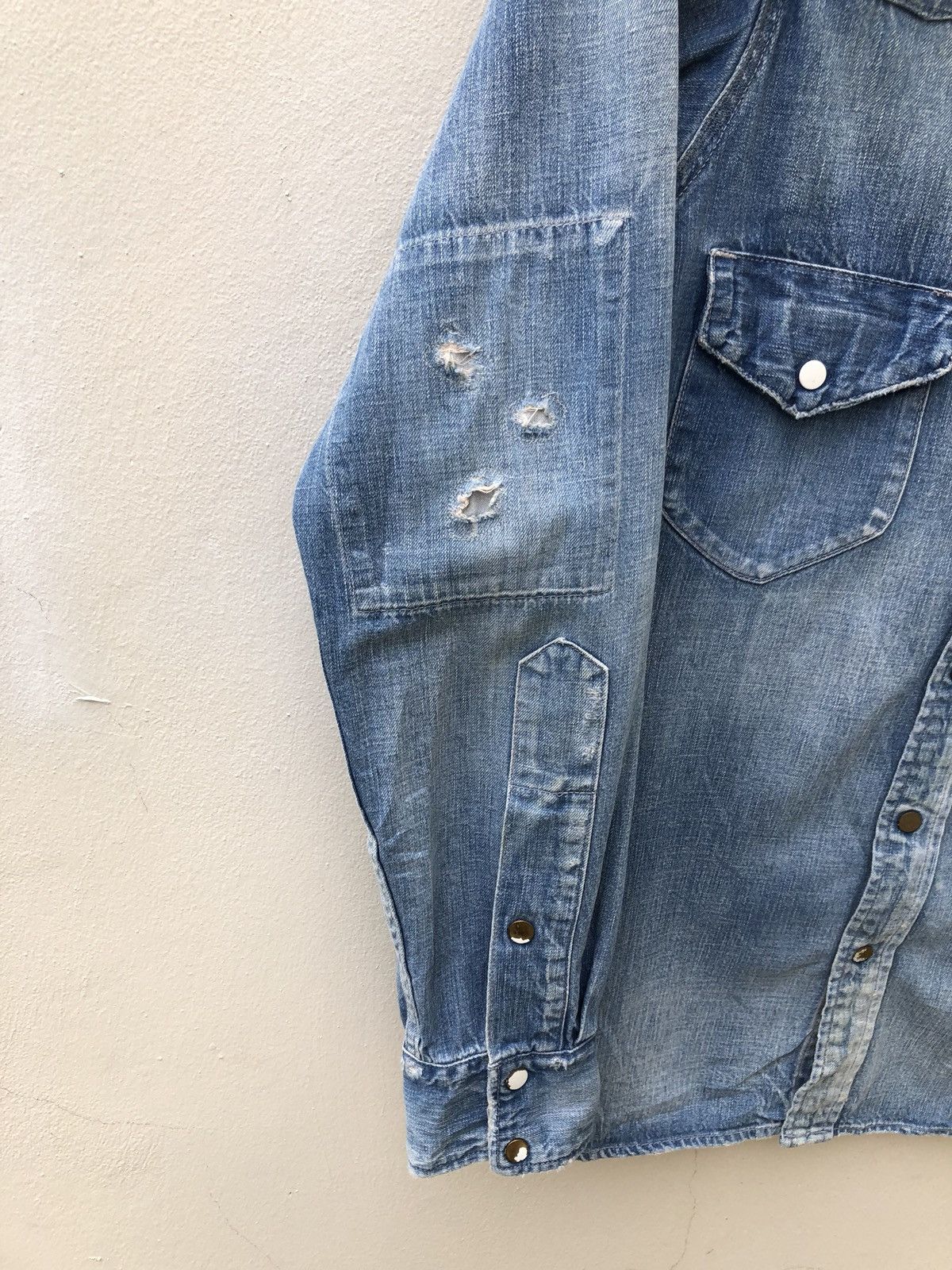 Chimala Chimala Japan Rips Distressed Chambray Western Shirt Size US S / EU 44-46 / 1 - 12 Thumbnail