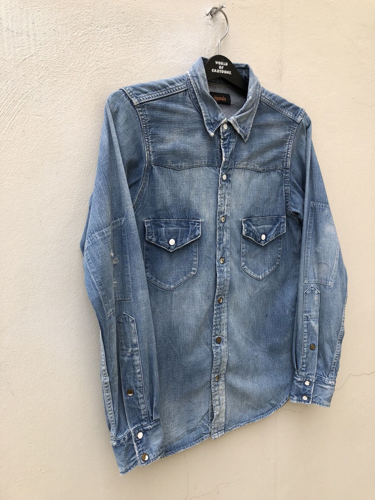 Chimala Chimala Japan Rips Distressed Chambray Western Shirt Size US S / EU 44-46 / 1 - 7 Thumbnail