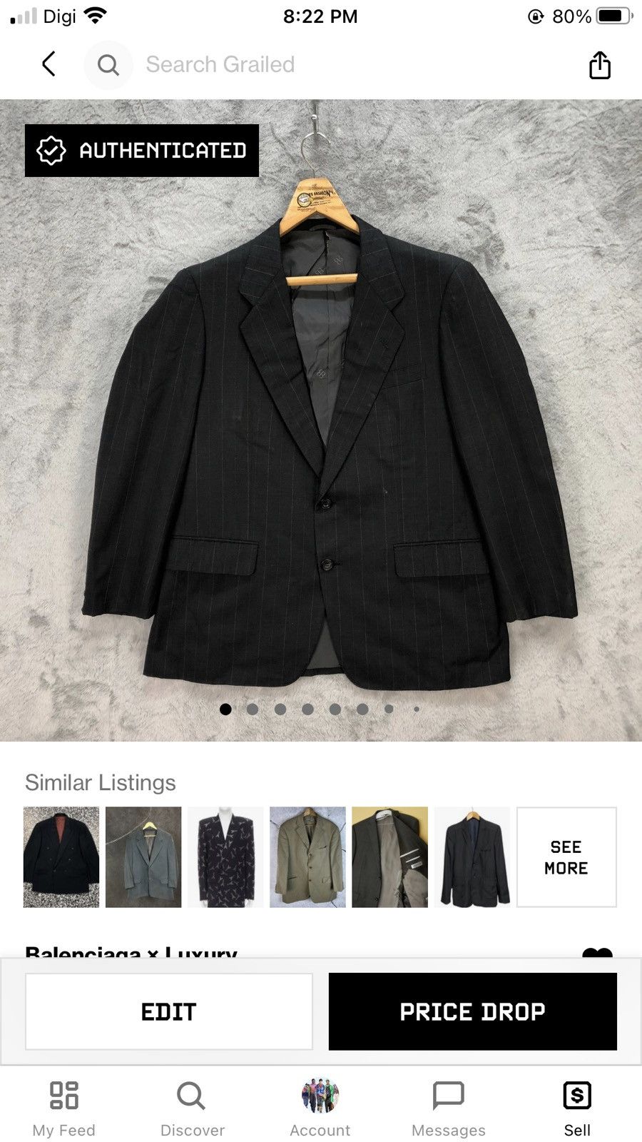 Balenciaga BALENCIAGA PARIS STRIPE WOOL SUIT JACKET #5894-42 Size 42R - 19 Thumbnail