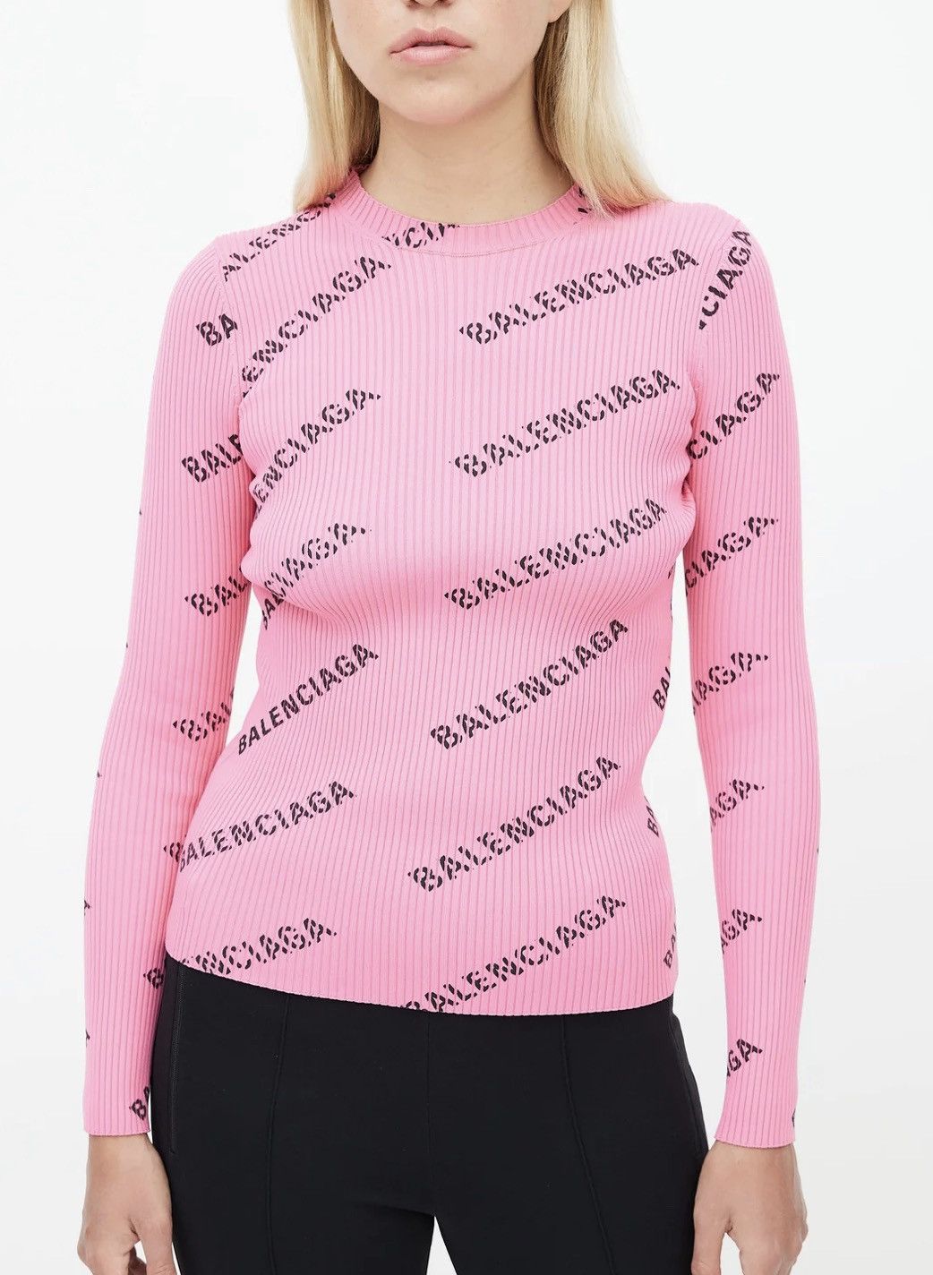 Balenciaga Balenciaga Printed Ribbed Knit Sweater Size S / US 4 / IT 40 - 1 Thumbnail