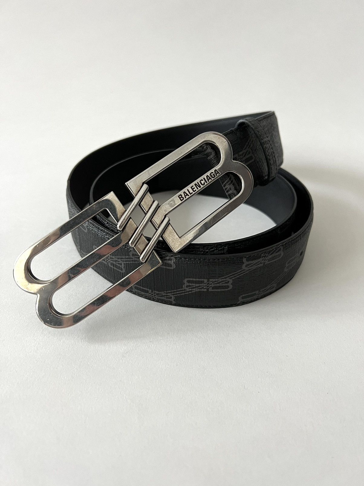 Pre-owned Balenciaga Signature Bb Monogram Belt In Black