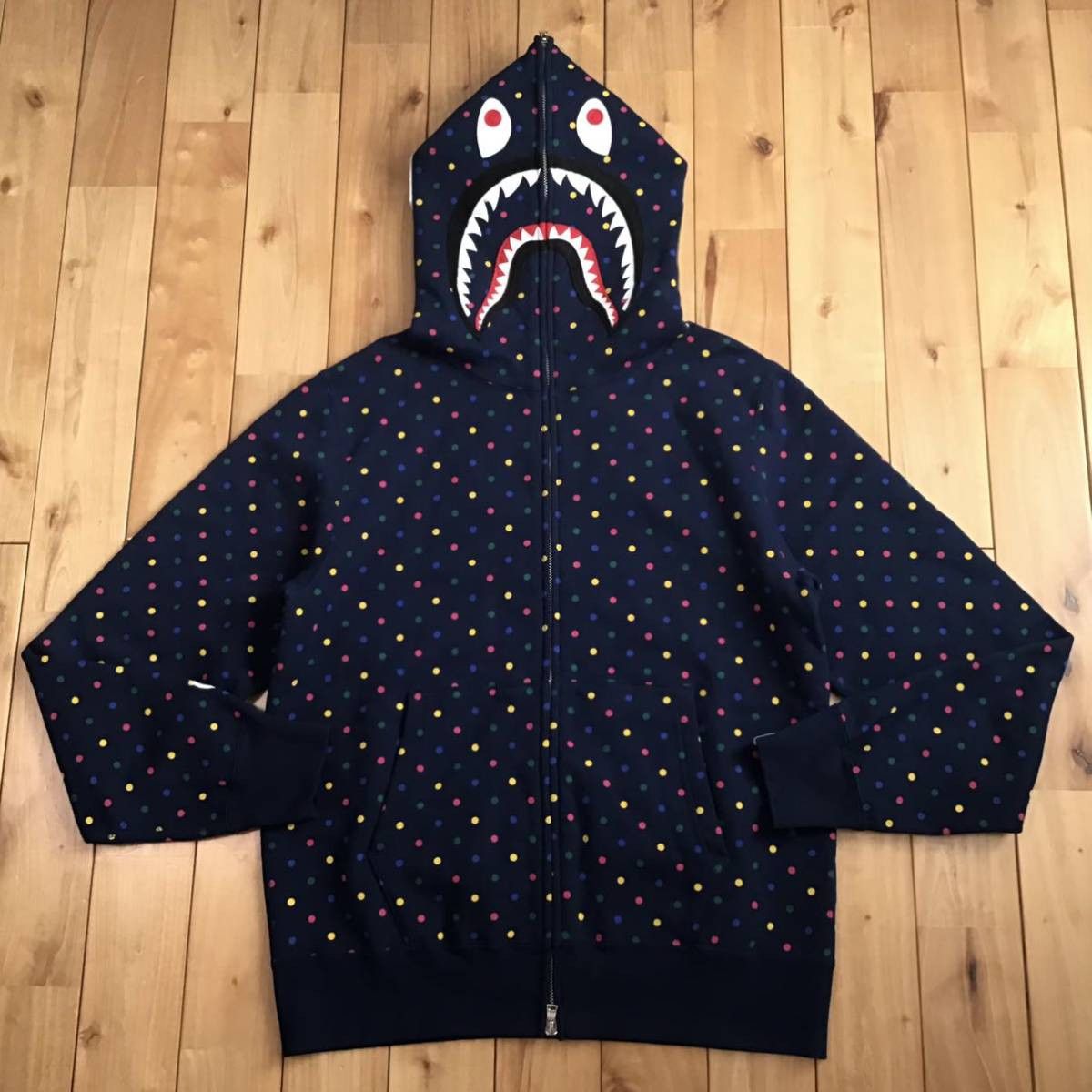 Bape BAPE Multi color dot shark full zip hoodie navy ape Grailed