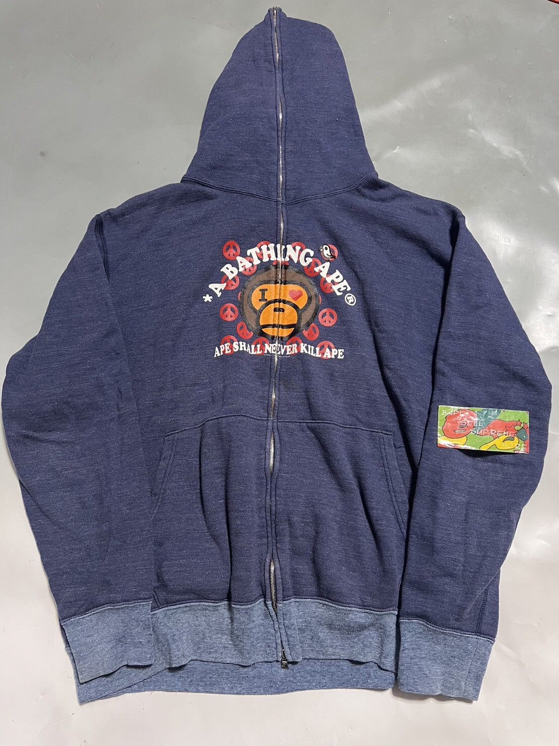 image of Bape Milo Full Zip Hoodie Navy, Men's (Size XL)