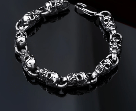 Jewelry 10MM Punk Skull Bracelet Size ONE SIZE - 2 Thumbnail