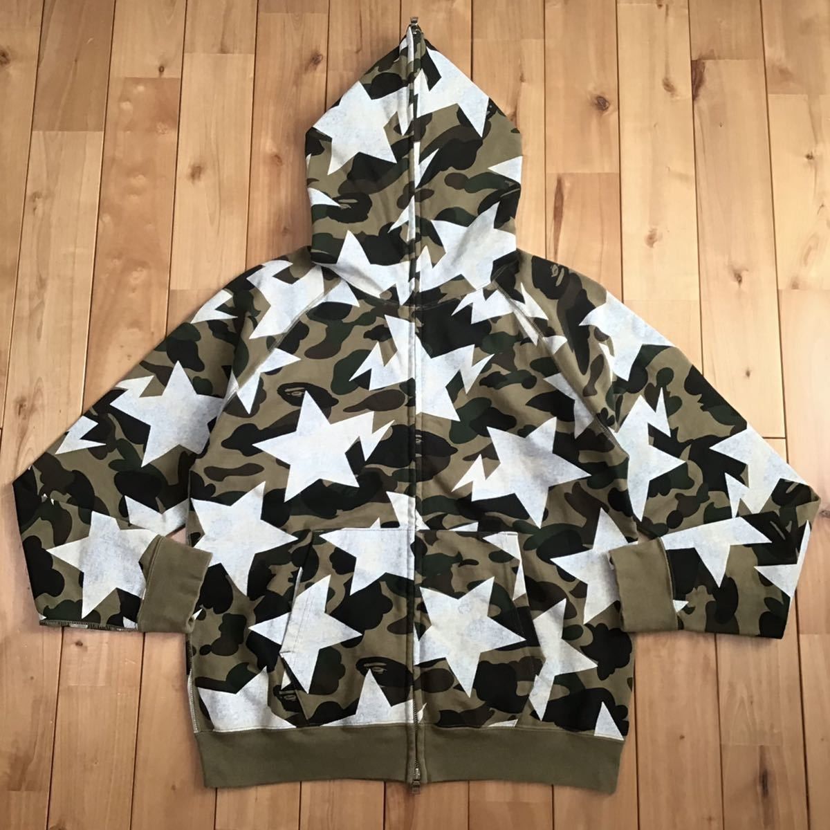 image of Bape Star Full Zip Hoodie 1St Camo Green A Bathing Ape Sta in Green Camo, Men's (Size Small)