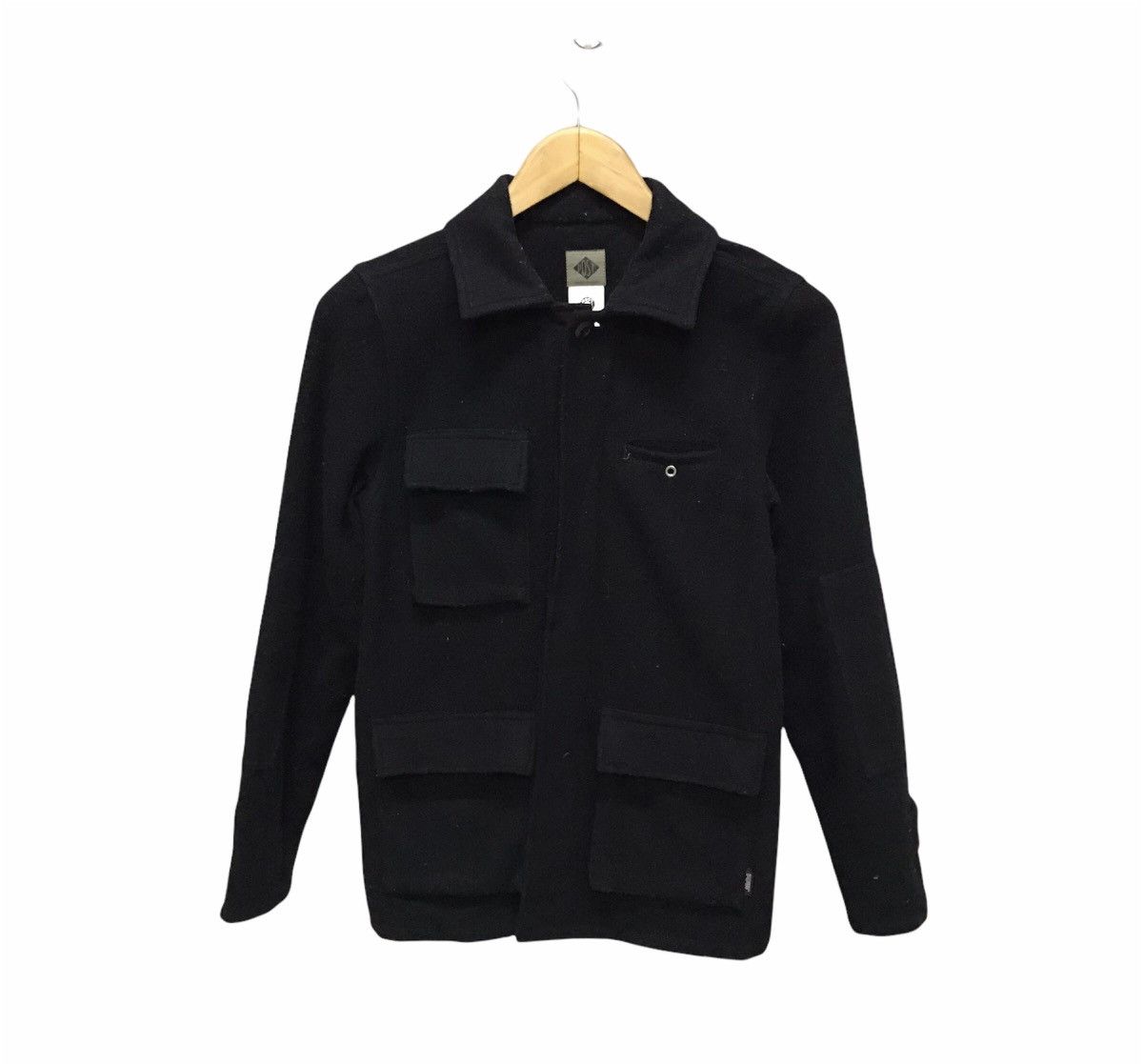 image of Post Overalls Wool Jacket Button Up Four Pocket in Black, Men's (Size Medium)