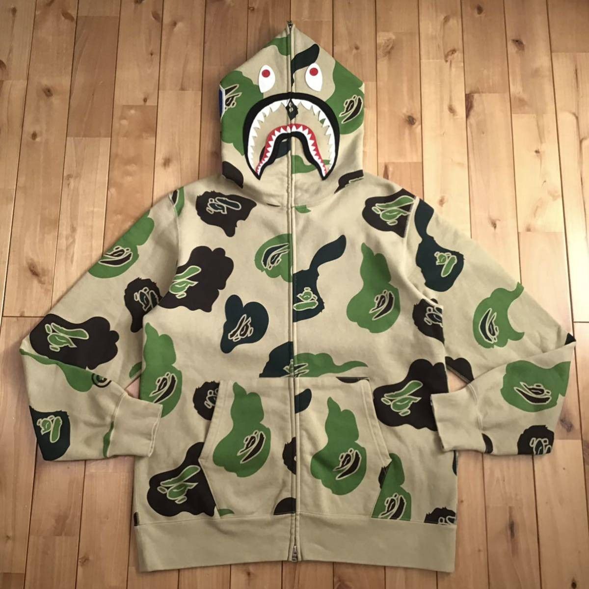 image of Bape Def Camo Shark Full Zip Hoodie A Bathing Ape in Green, Men's (Size 2XL)
