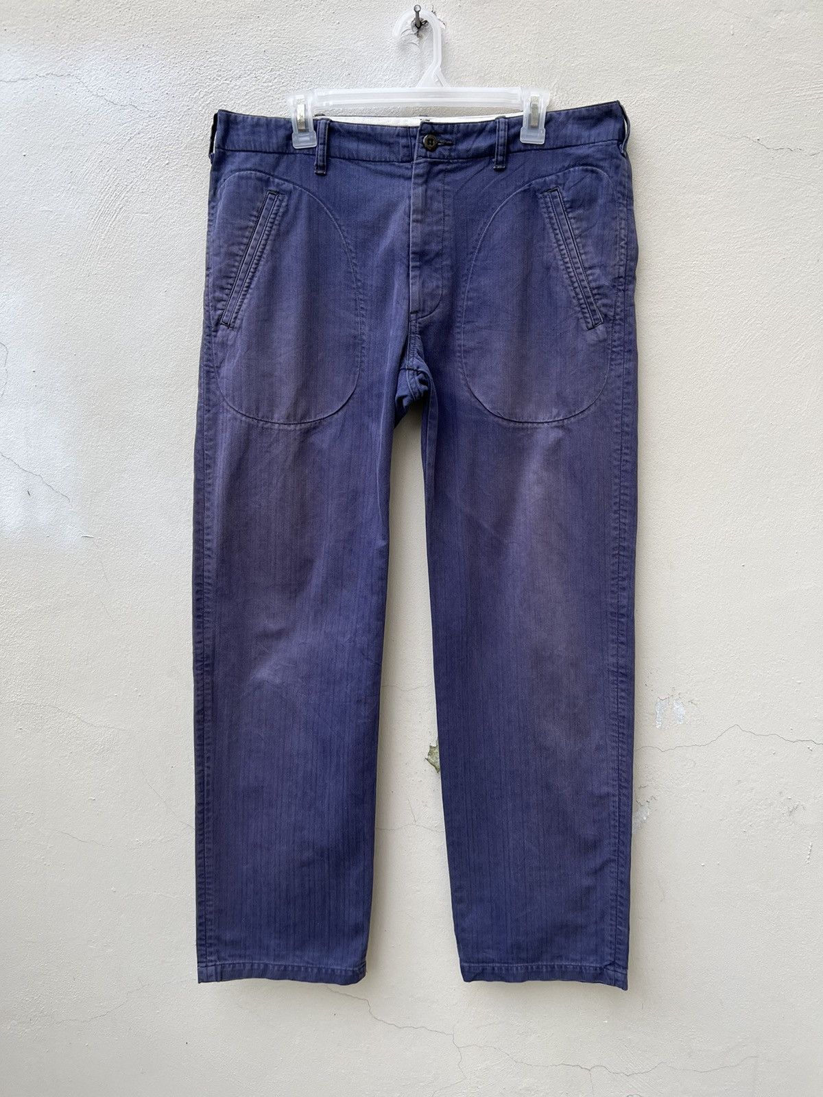 Two Moon Limited Edition Sun Fade Indigo HBT Stripe Work Trouser Pant Size US 34 / EU 50 - 6 Thumbnail