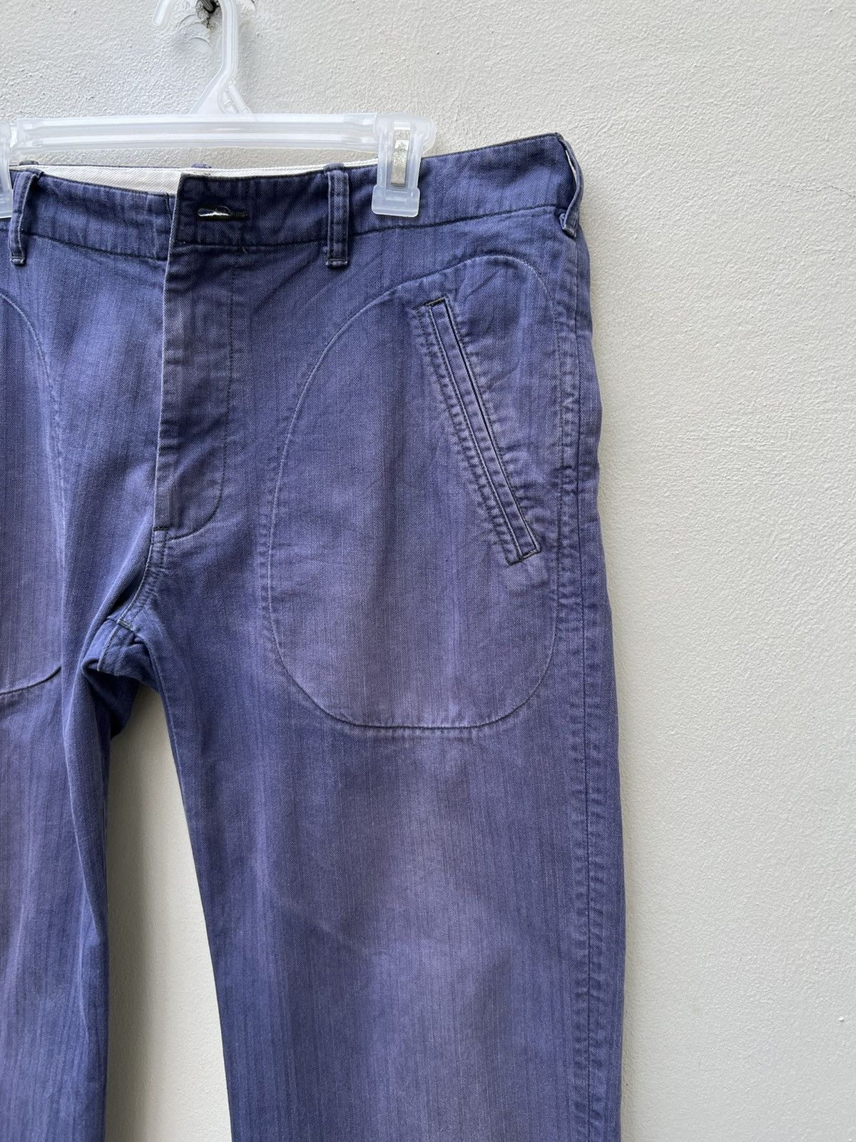 Two Moon Limited Edition Sun Fade Indigo HBT Stripe Work Trouser Pant Size US 34 / EU 50 - 13 Thumbnail