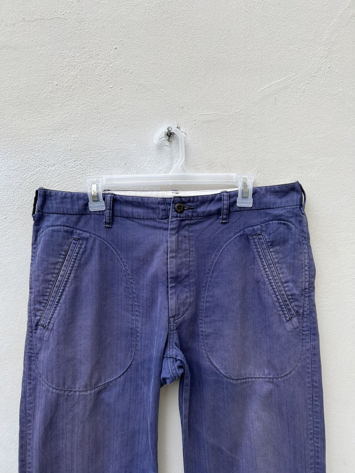 Two Moon Limited Edition Sun Fade Indigo HBT Stripe Work Trouser Pant Size US 34 / EU 50 - 7 Thumbnail