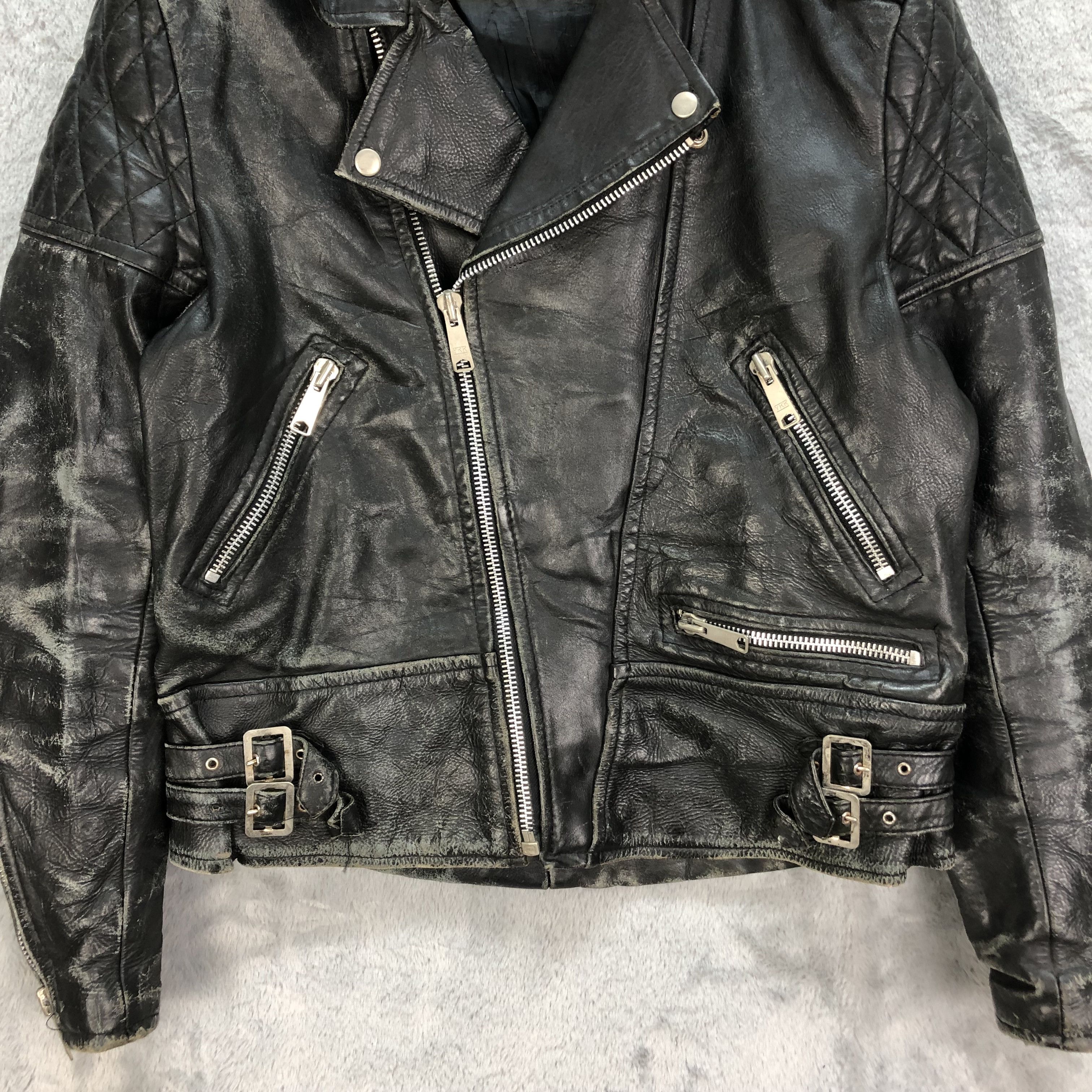 Genuine Leather TRASHED🔥 VINTAGE COWHIDE DOUBLE COLLAR JACKET #5405-188 Size US S / EU 44-46 / 1 - 3 Thumbnail