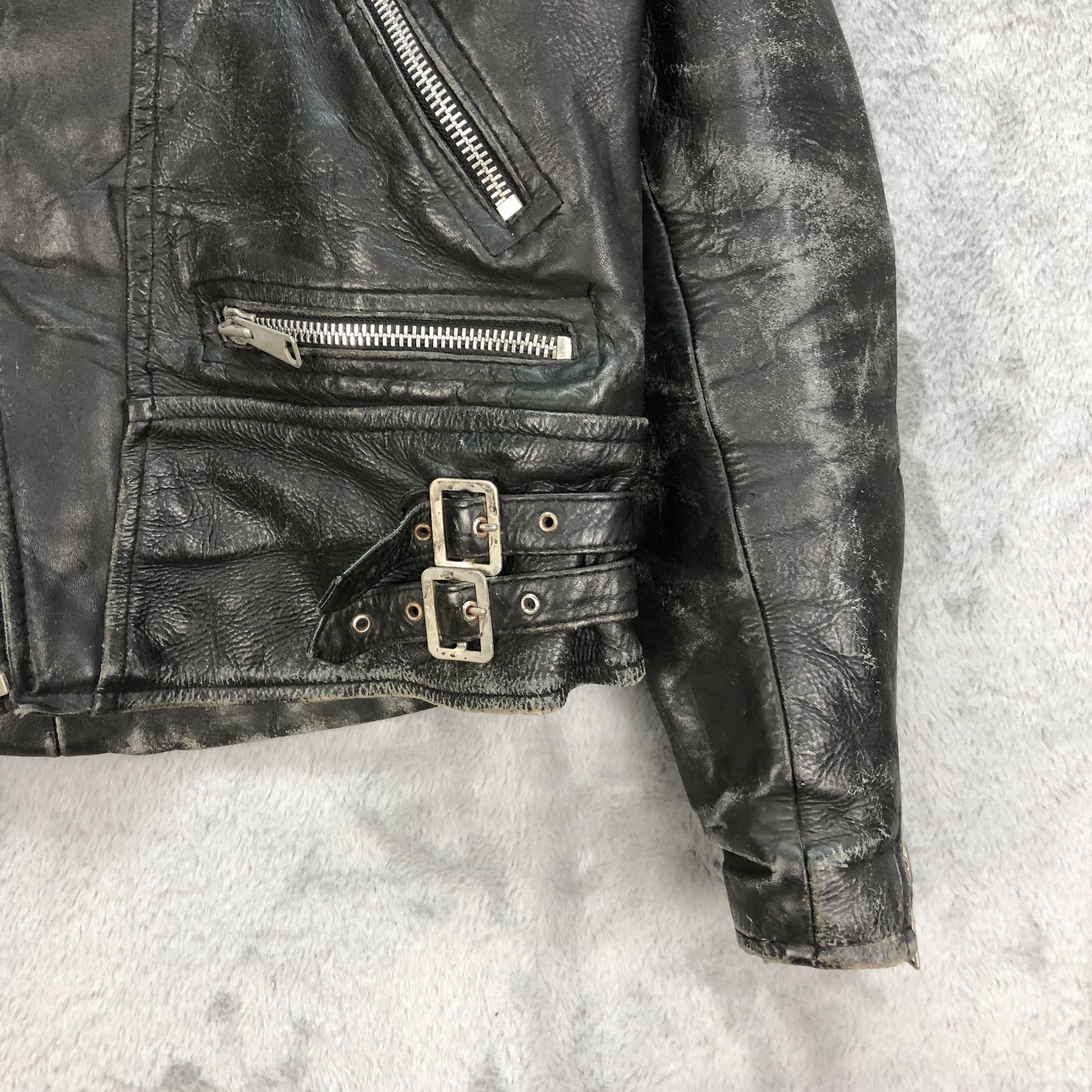 Genuine Leather TRASHED🔥 VINTAGE COWHIDE DOUBLE COLLAR JACKET #5405-188 Size US S / EU 44-46 / 1 - 6 Thumbnail