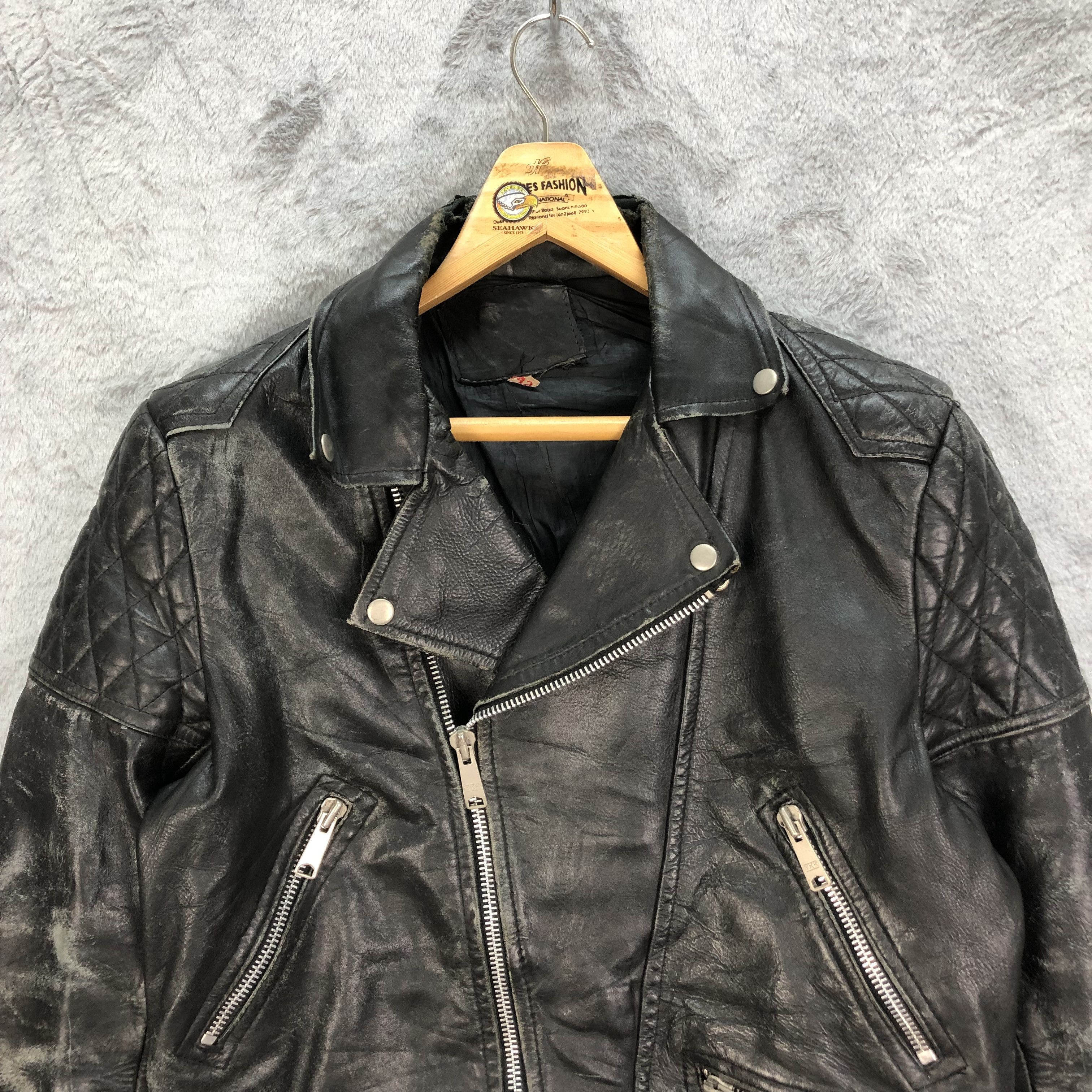 Genuine Leather TRASHED🔥 VINTAGE COWHIDE DOUBLE COLLAR JACKET #5405-188 Size US S / EU 44-46 / 1 - 2 Thumbnail