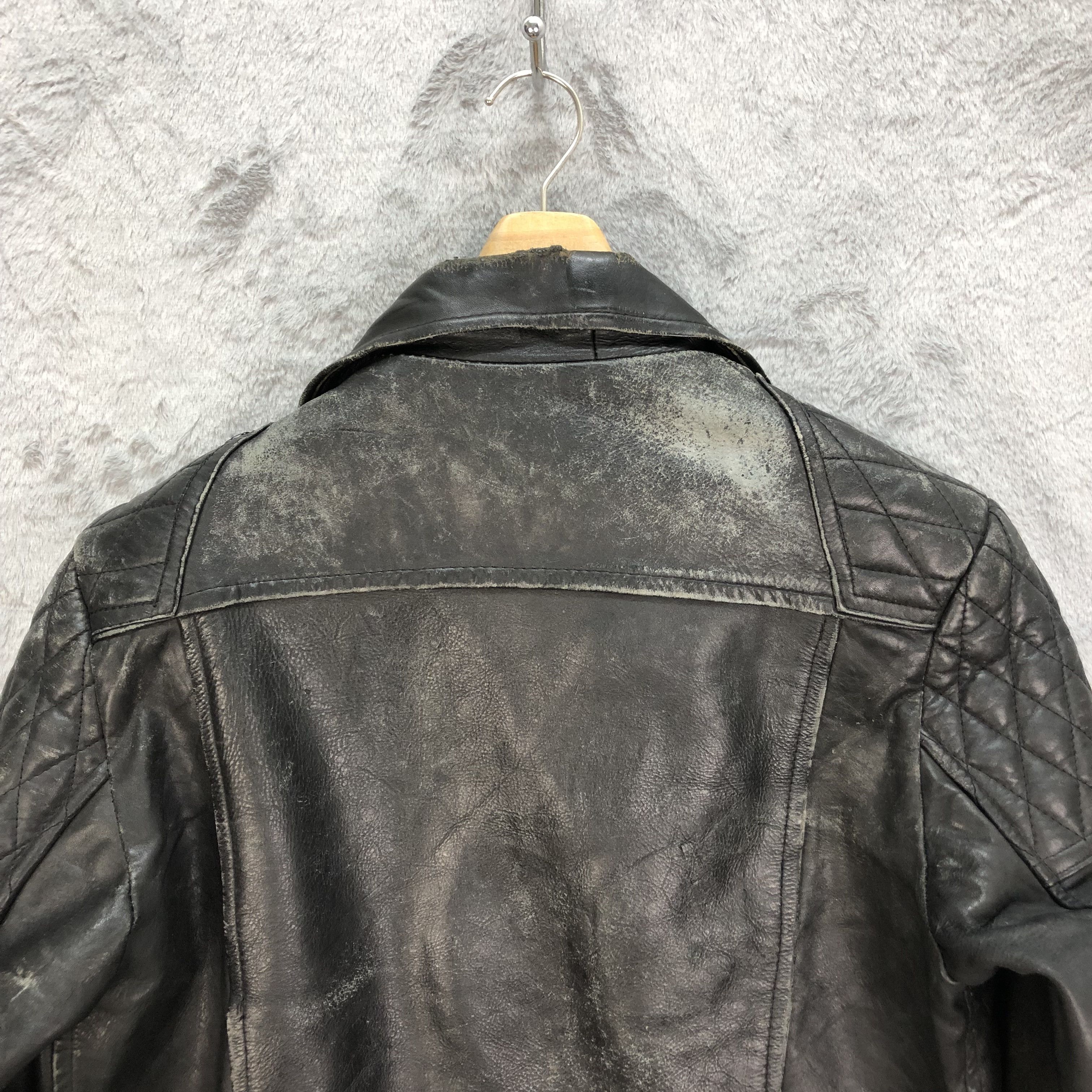 Genuine Leather TRASHED🔥 VINTAGE COWHIDE DOUBLE COLLAR JACKET #5405-188 Size US S / EU 44-46 / 1 - 14 Thumbnail