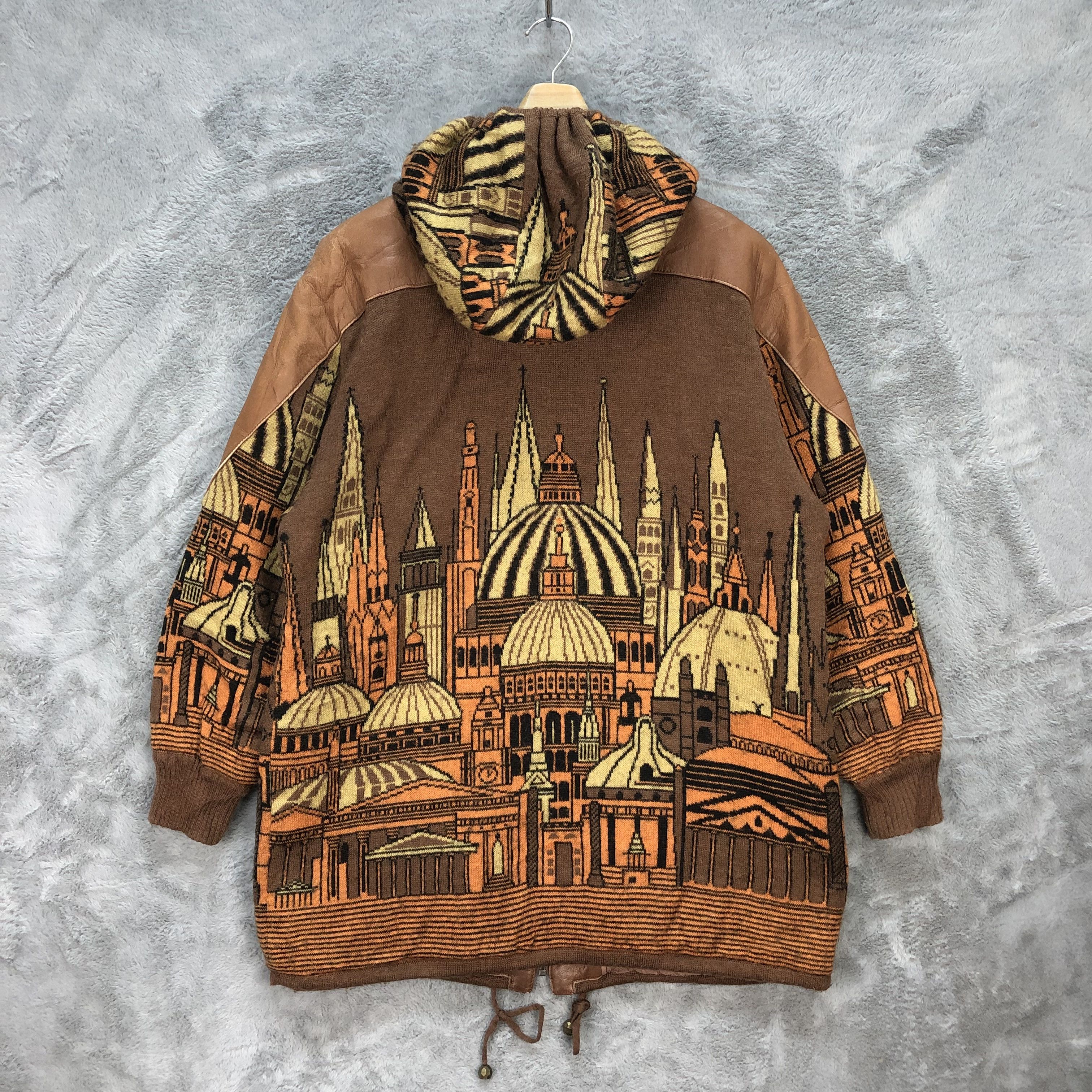 Leather ARTWORK GRAPHIC HYBRID LEATHER LONG COAT #6272-57 Size US M / EU 48-50 / 2 - 10 Thumbnail