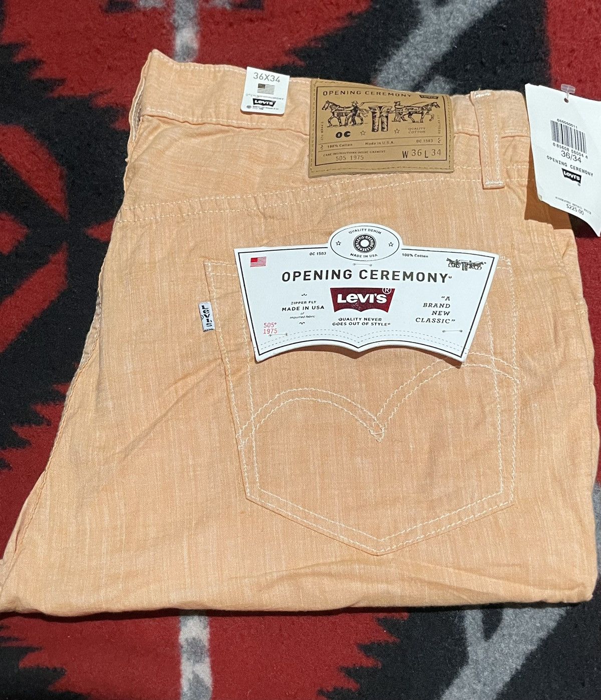 Image of Levis x Opening Ceremony 505 Orange Cotton Jeans, Men's (Size 36)