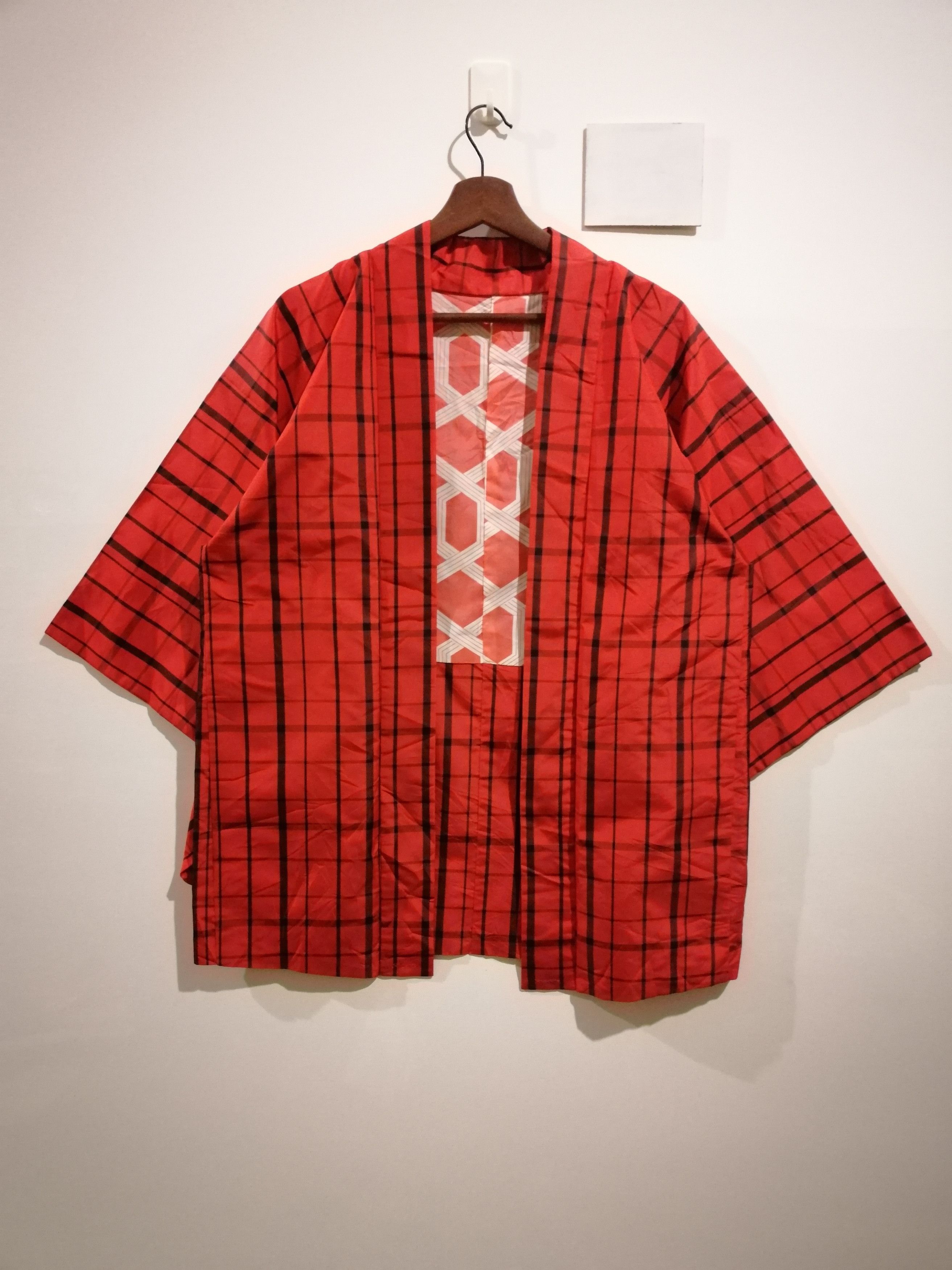 Vintage kimono japanese tartan plaid japanese gift size L XL