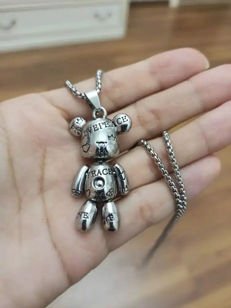 Jewelry Movable Violent Bear Pendant Titanium Steel Necklace Size ONE SIZE - 5 Thumbnail