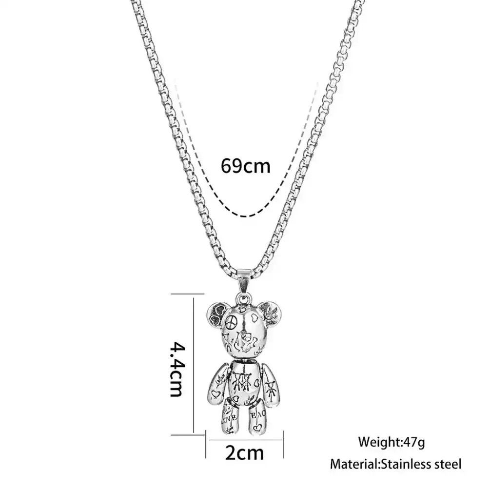 Jewelry Movable Violent Bear Pendant Titanium Steel Necklace Size ONE SIZE - 2 Thumbnail