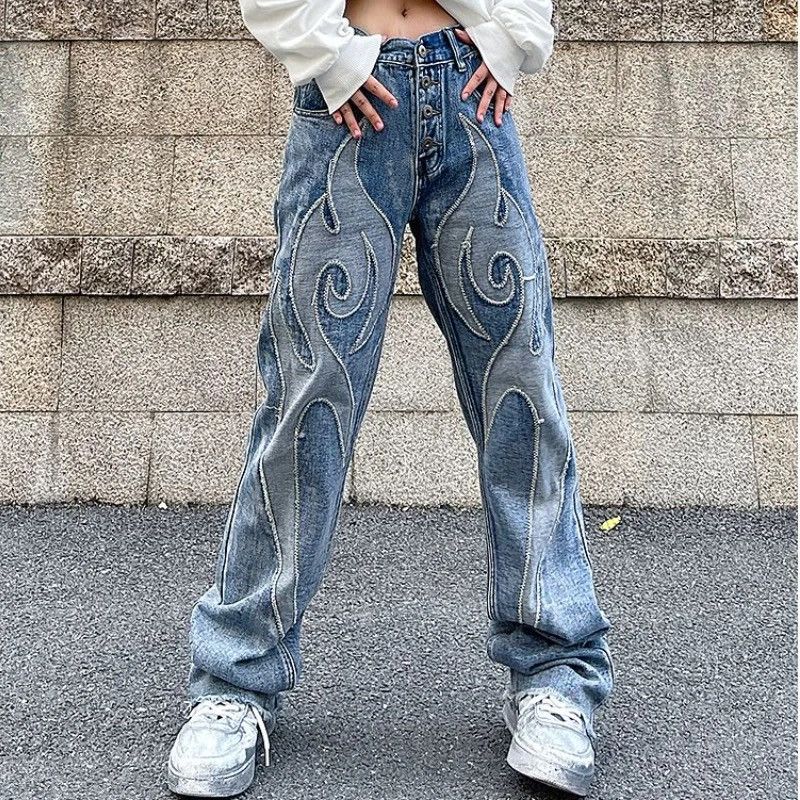 Vintage Flame Embroidered Jeans Women