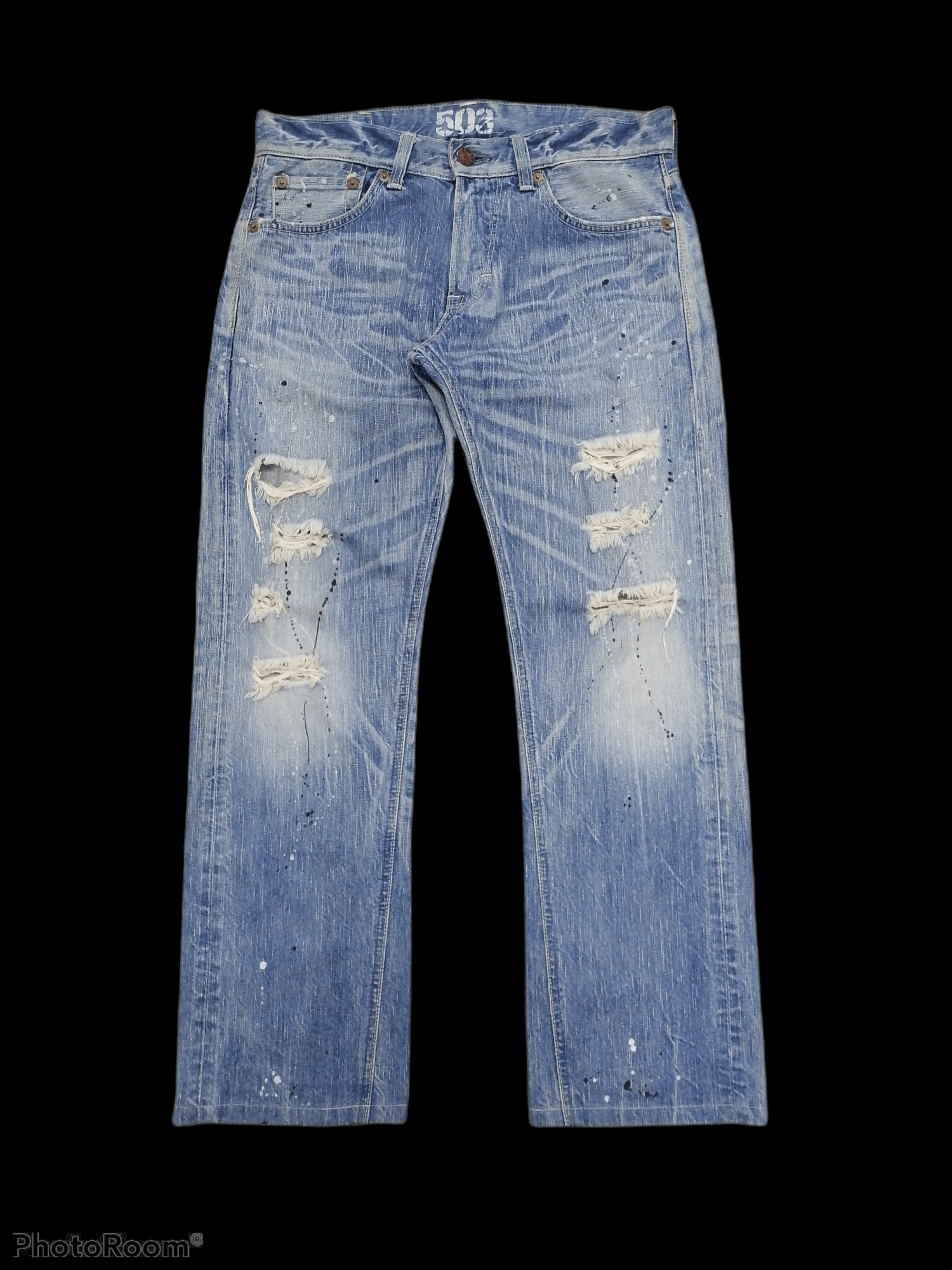 image of Avant Garde x Distressed Denim Sickkkdistressed Denim Edwin Pants in Blue Distressed (Size 34)