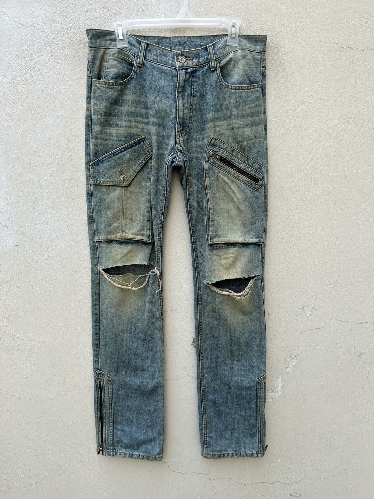 Vintage Vintage Ozone Rocks Japan Ripped Cargo Denim Trashed Jeans Size US 31 - 6 Thumbnail