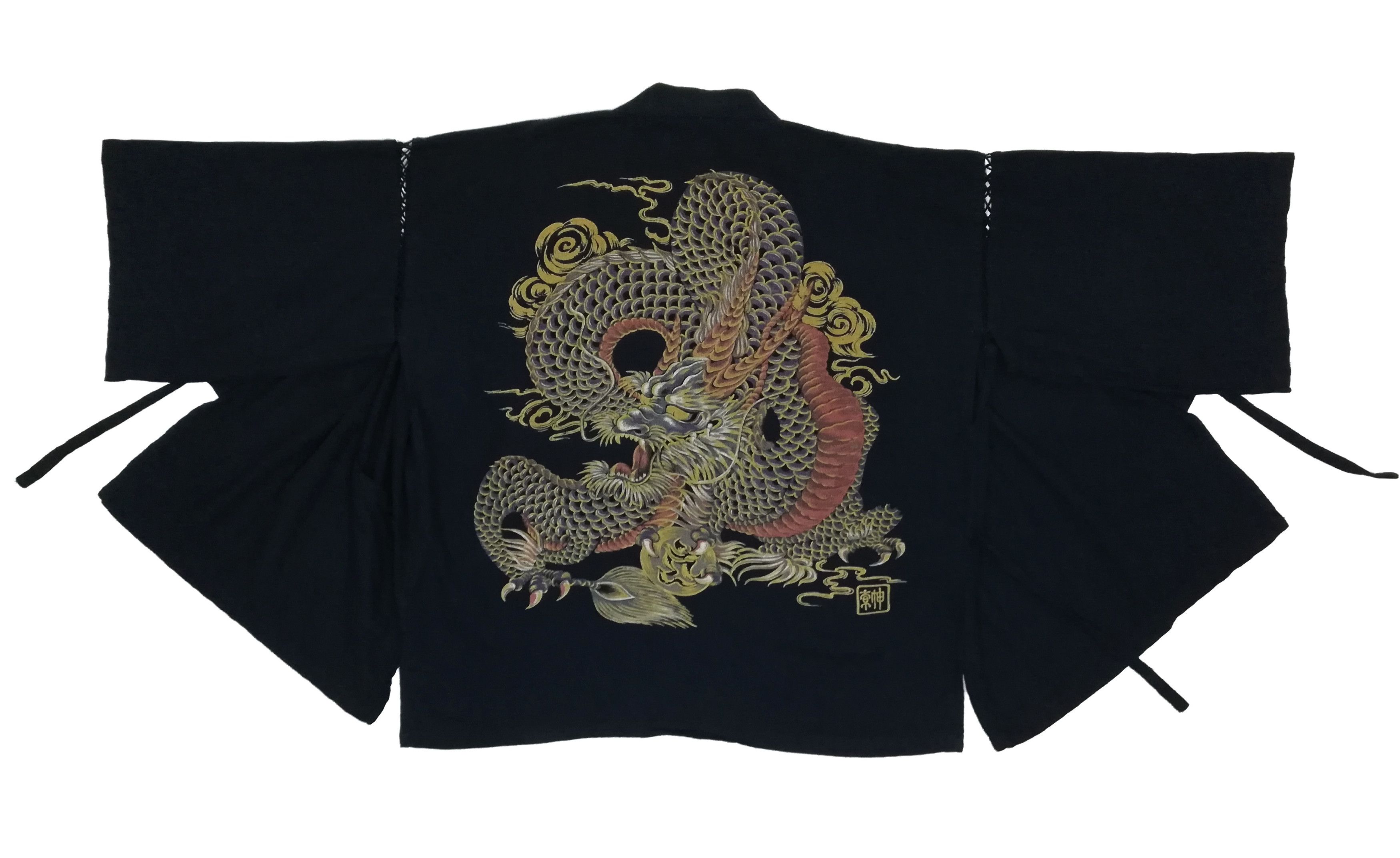 🔥Indigo Japan Man Cool Kimono Shirt Dragon Big Logo🔥