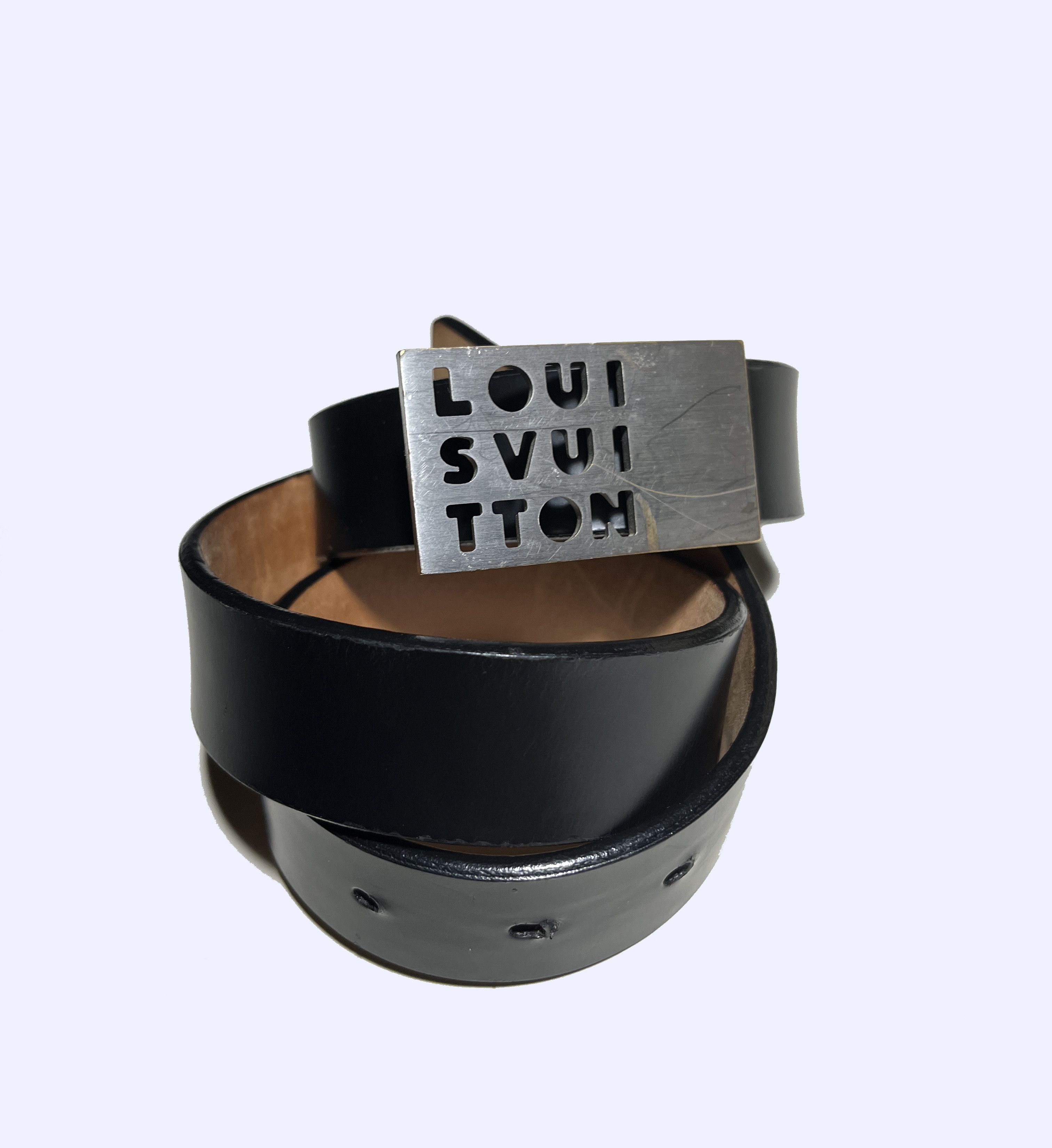 image of Louis Vuitton Spelling Lv Logo Buckle Leather Belt in Black, Men's