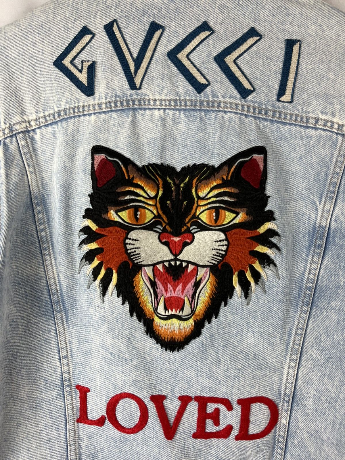 Gucci Gucci angry cat love logo embroidered denim jacket Size US S / EU 44-46 / 1 - 2 Thumbnail