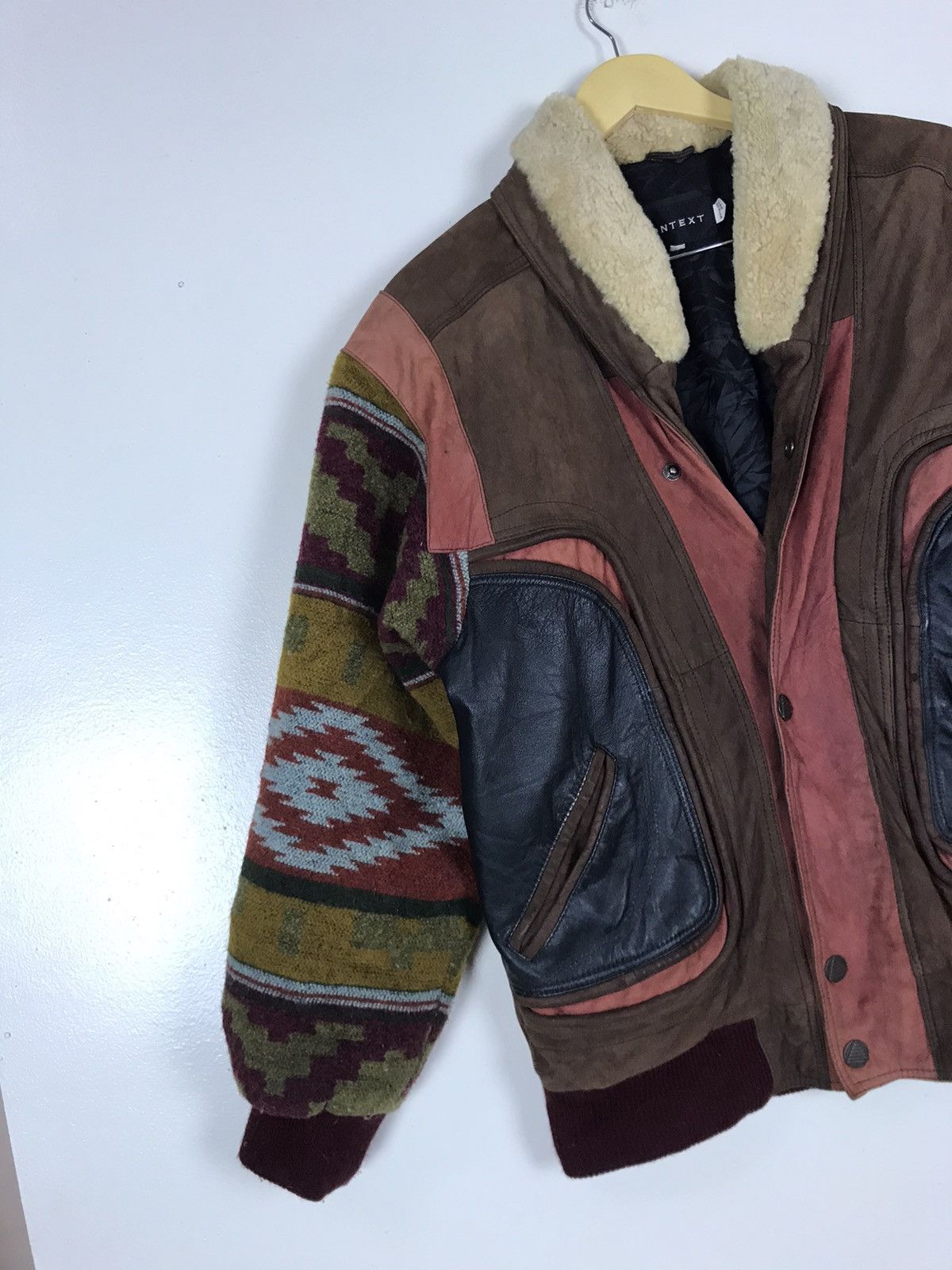 Leather Rare🔥Cowhide + Sheepskin Sherling Navajo Native Coat Size US S / EU 44-46 / 1 - 5 Thumbnail