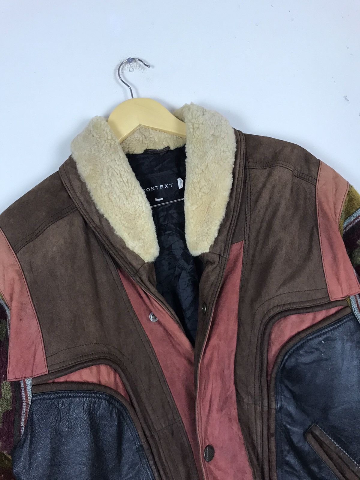 Leather Rare🔥Cowhide + Sheepskin Sherling Navajo Native Coat Size US S / EU 44-46 / 1 - 6 Thumbnail