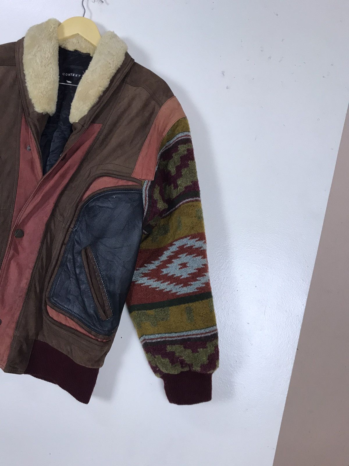 Leather Rare🔥Cowhide + Sheepskin Sherling Navajo Native Coat Size US S / EU 44-46 / 1 - 4 Thumbnail