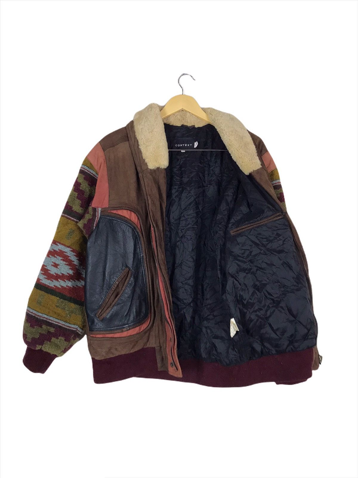 Leather Rare🔥Cowhide + Sheepskin Sherling Navajo Native Coat Size US S / EU 44-46 / 1 - 2 Thumbnail