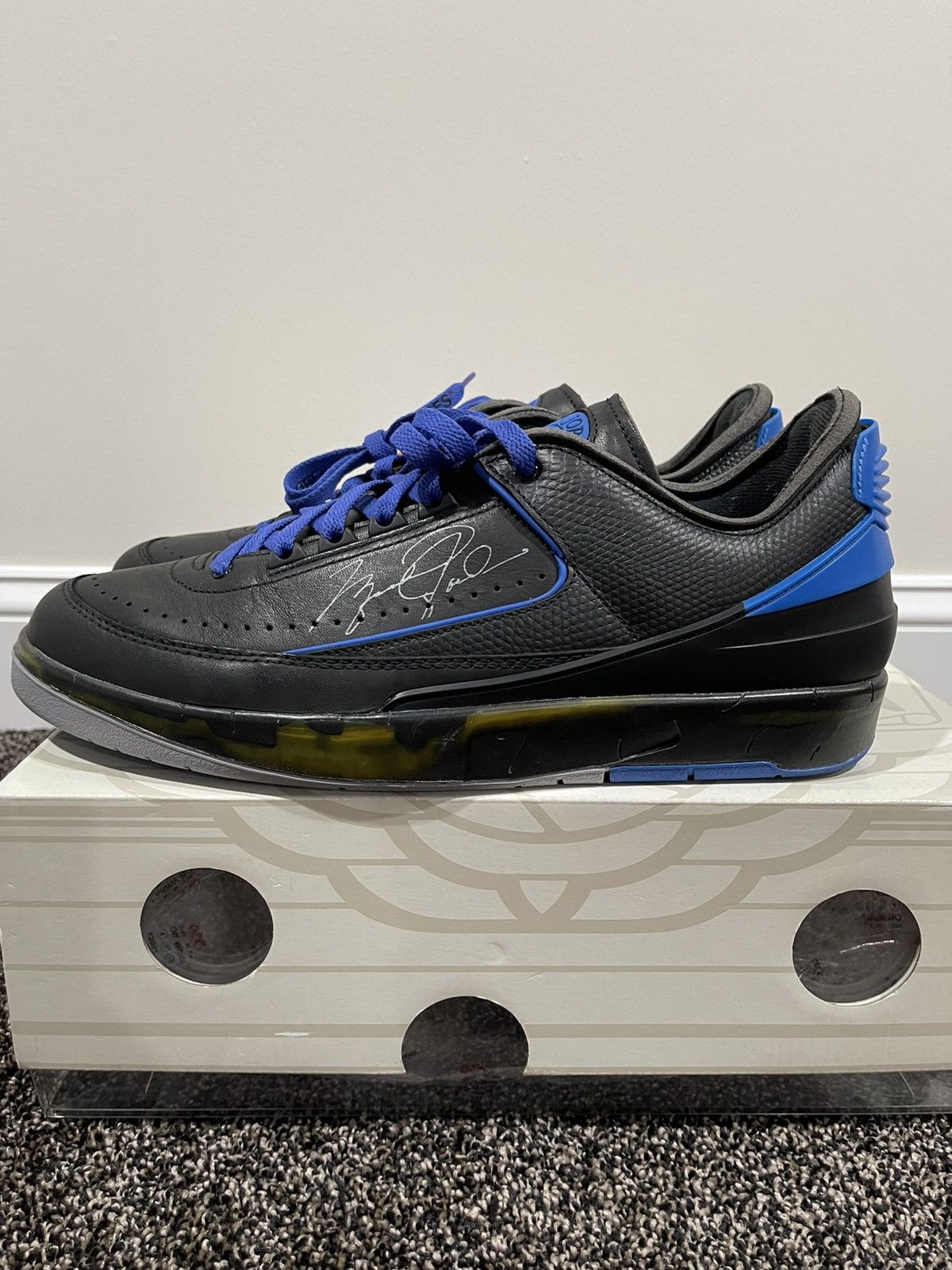 Jordan Brand × Off-White Jordan 2 Retro Low SP Off-White Virgil Black Blue Size US 13 / EU 46 - 4 Thumbnail