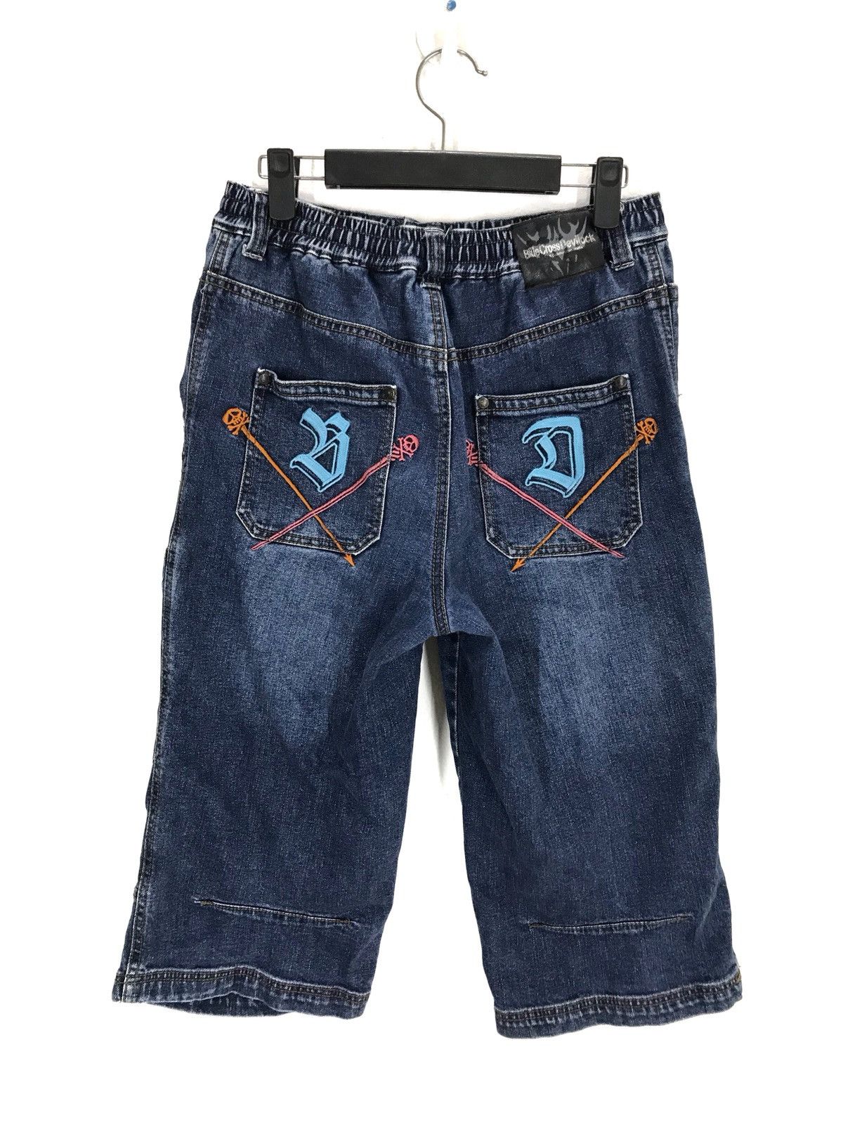 image of Devilock X Bluecross Drawstring Cargo Short Denim Pants in Blue Denim, Men's (Size 32)